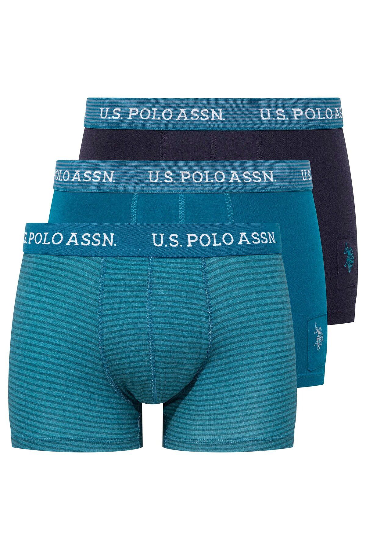 U.S. Polo Assn. U.S. Polo Assn. Erkek İç Giyim Yeşil & Lacivert & Baskılı 3'lü Boxer Set L.2.0.1.L.0.96