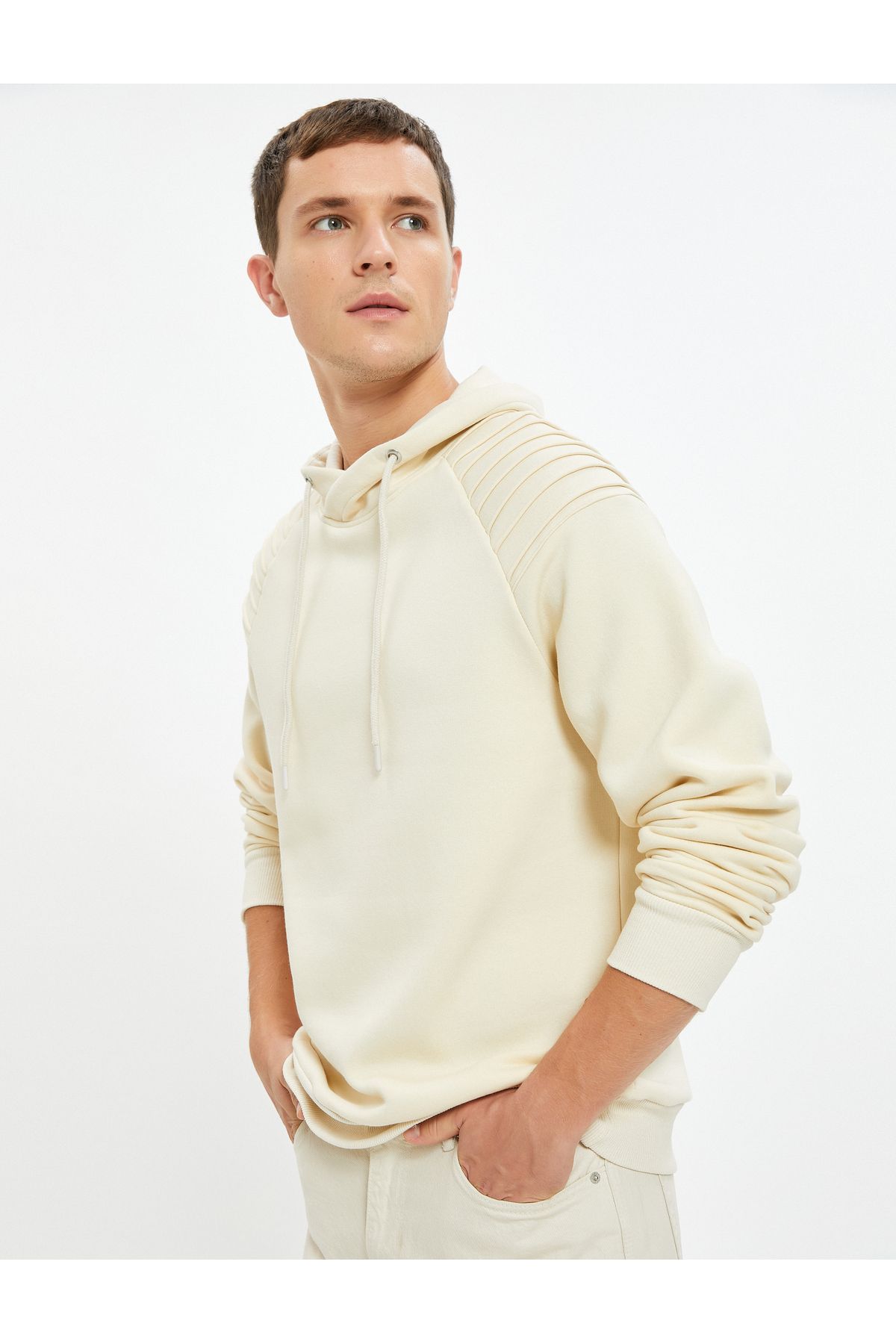 Koton Şal Yaka Basic Sweatshirt Kat Detaylı Uzun Kollu Şardonlu