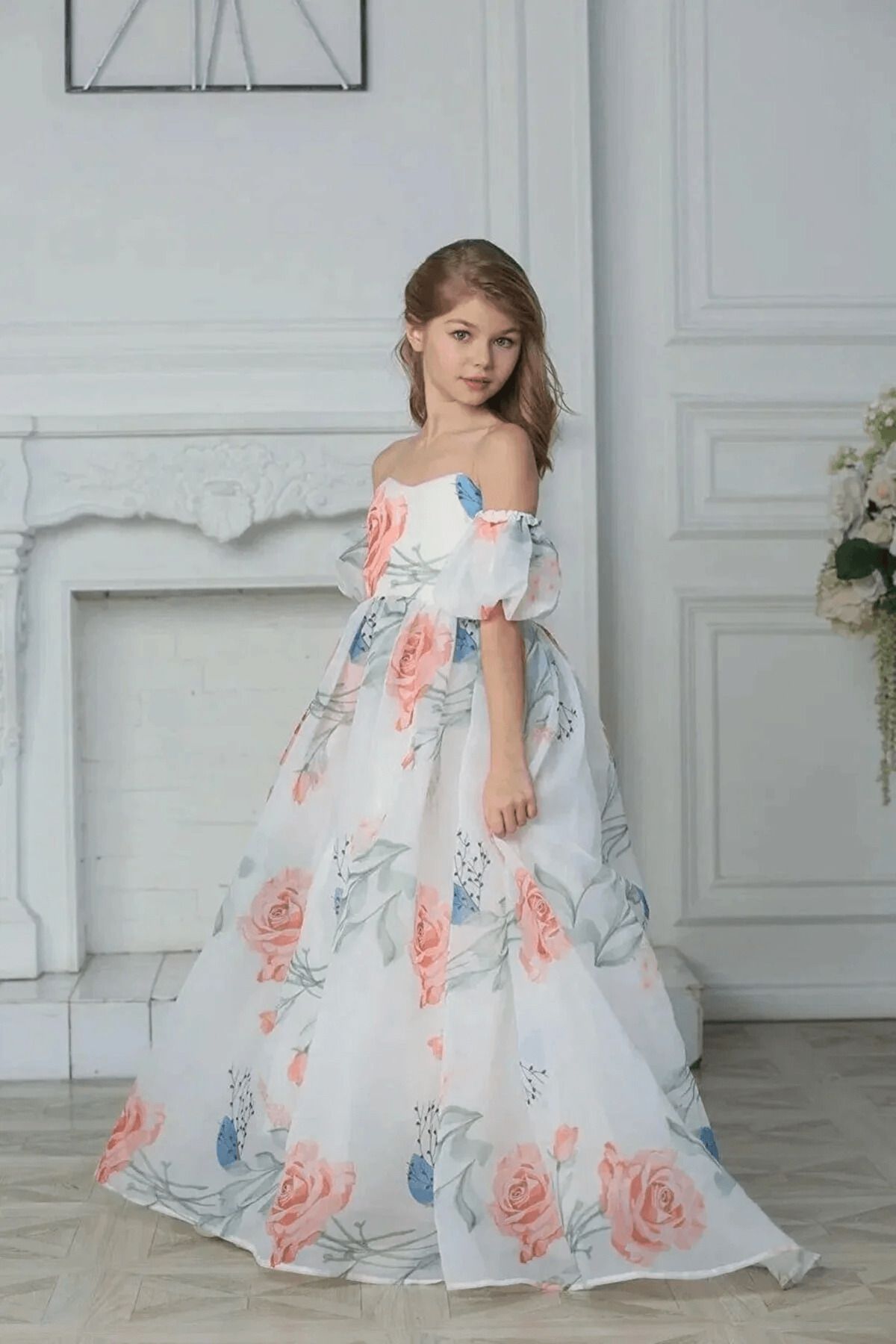 egolika kids Çocuk Çiçek Baskılı Elbise - Mezuniyet Elbisesi Kız Çocuk Abiye