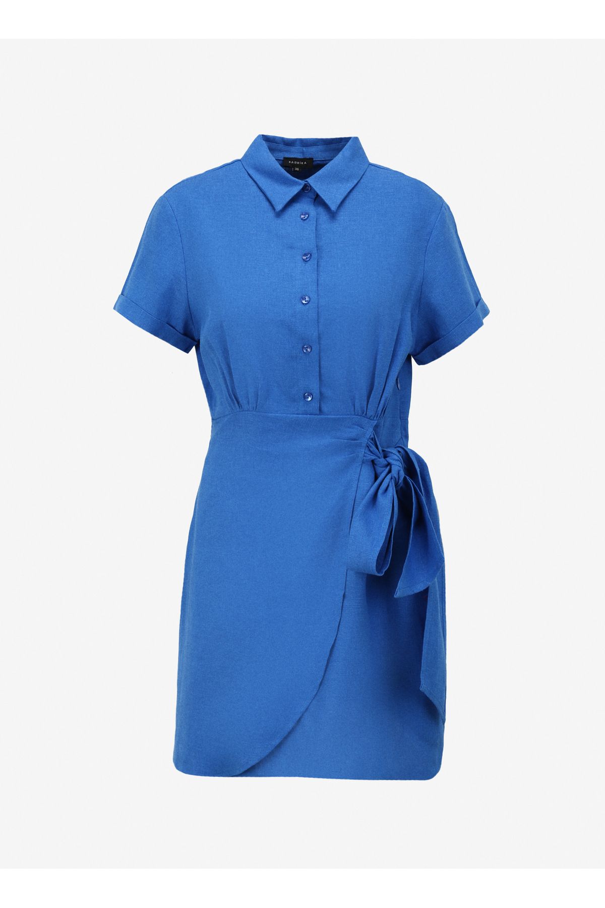 Fabrika Gömlek Yaka Düz Saks Mini Kadın Elbise F4SL-ELB0052