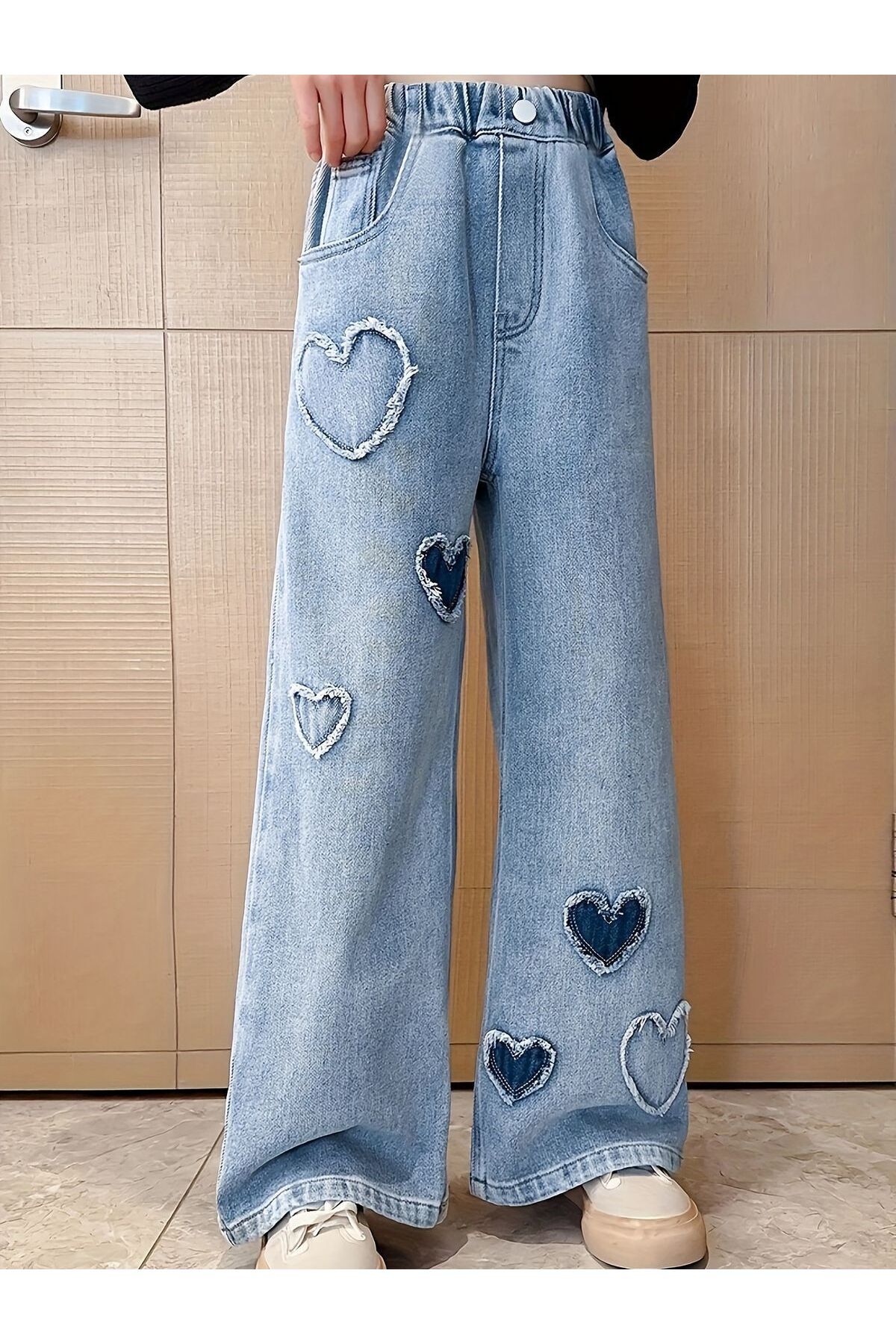 Minigimin Cicileri Miniğimin Cicileri Kalpli Bol Paça Kız Kot Pantolon - Açık Mavi