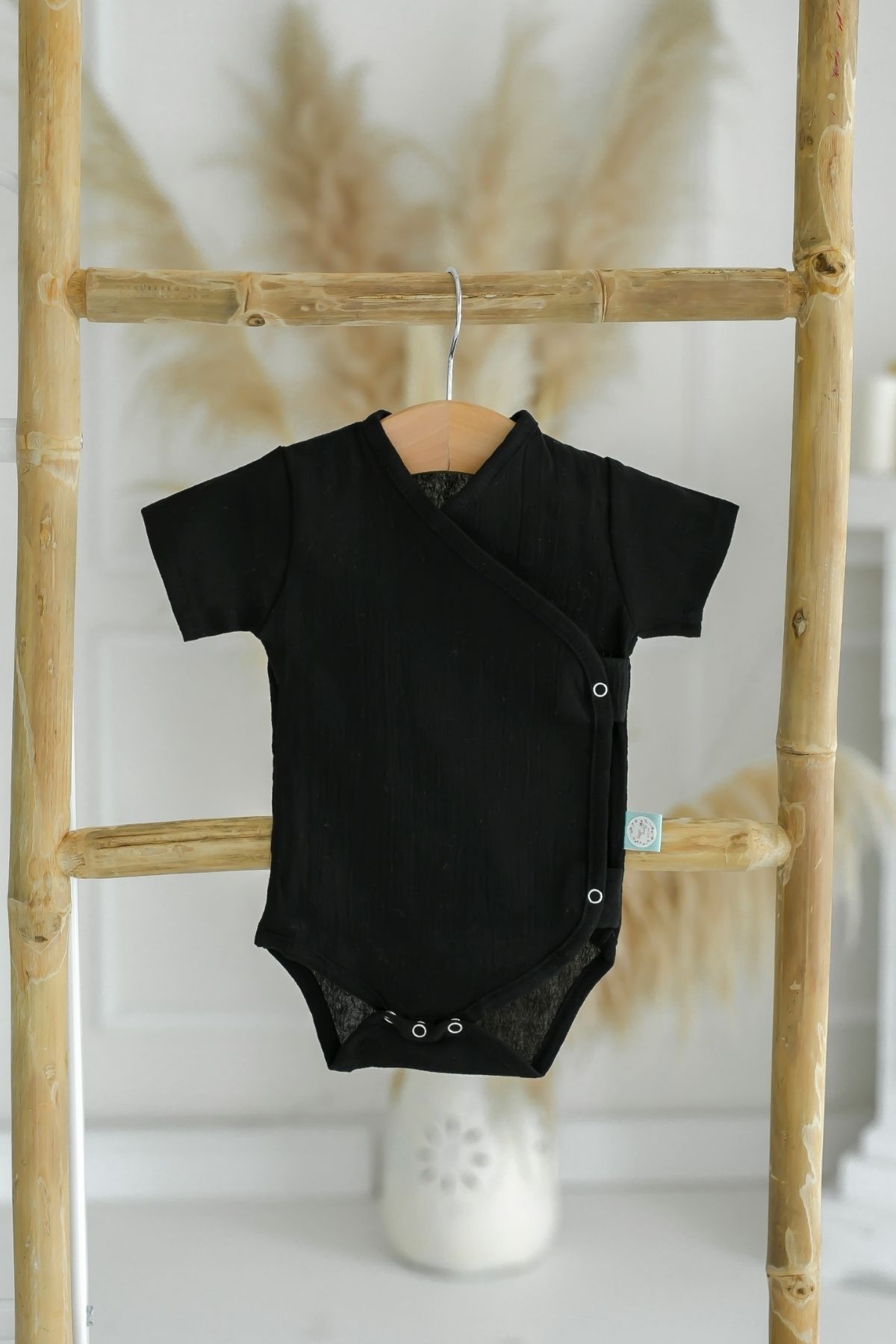 BeyzBaby Şile Bezi Bebek Siyah Anvelop Çıtçıtlı Müslin Body
