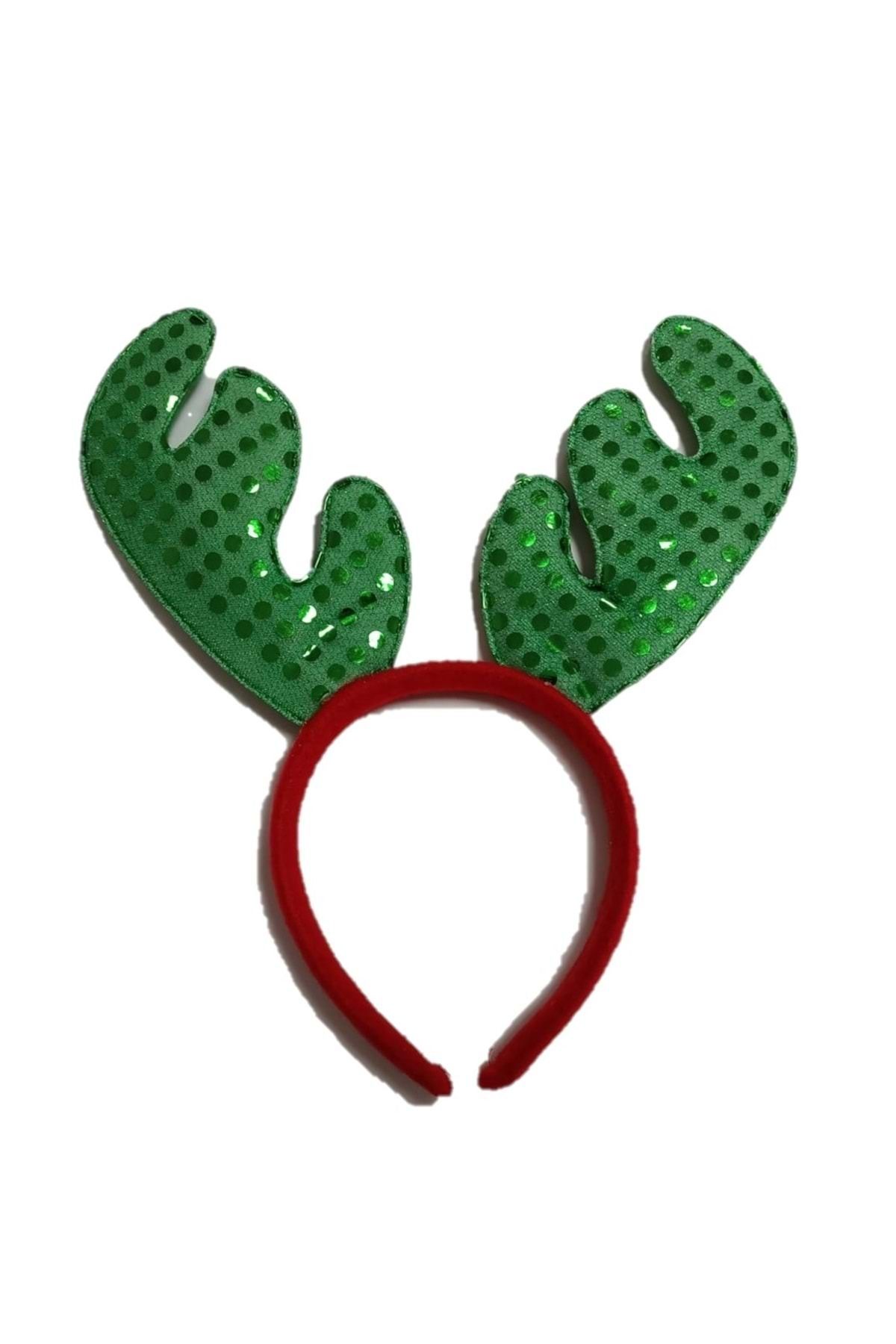 Astorya Lüks Yeşil Renk Büyük Puantiyeli Noel Geyiği Tacı