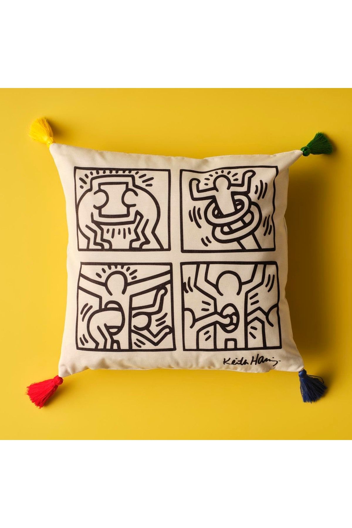 Bella Maison Keith Haring Cartoon Kırlent Beyaz (43x43 cm)