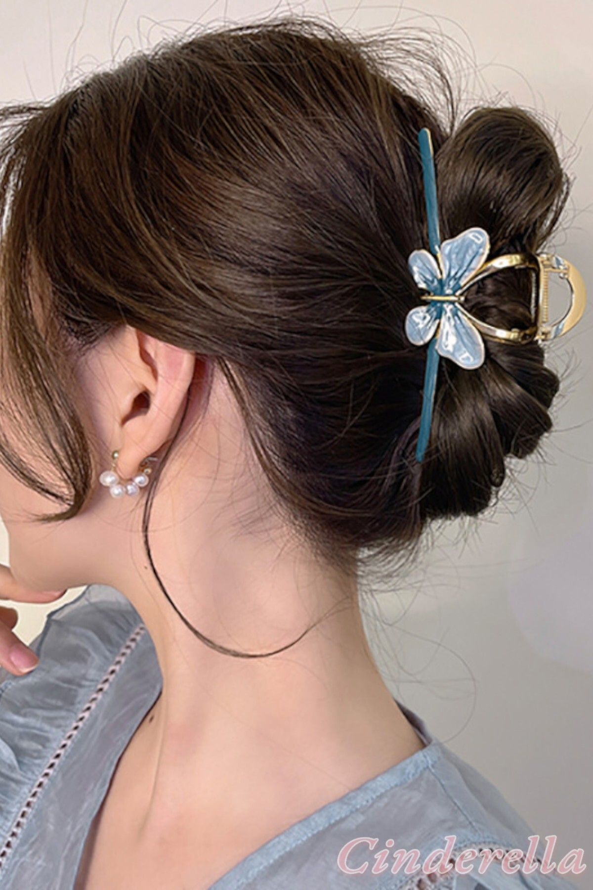 Cinderella Yeni Trend Kadın Mavi Gold Kelebek Detaylı Şık Metal Mandal Toka - Lüks Mandal Saç Tokası