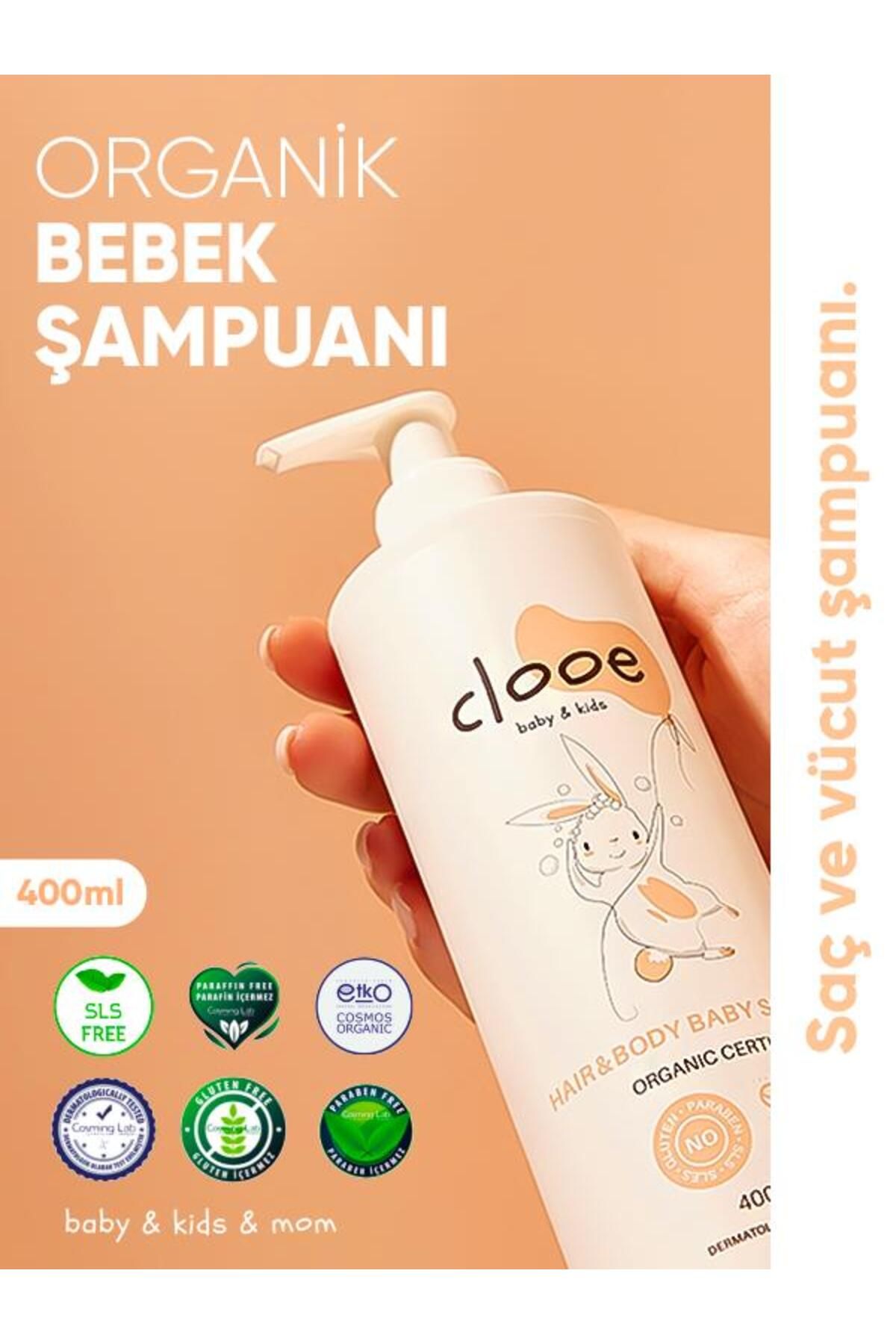 clooe organics Clooe Organik Bebek & Çocuk Saç, Vücut Şampuanı (400ML) - Ph Dengeli, Konak Önleyici