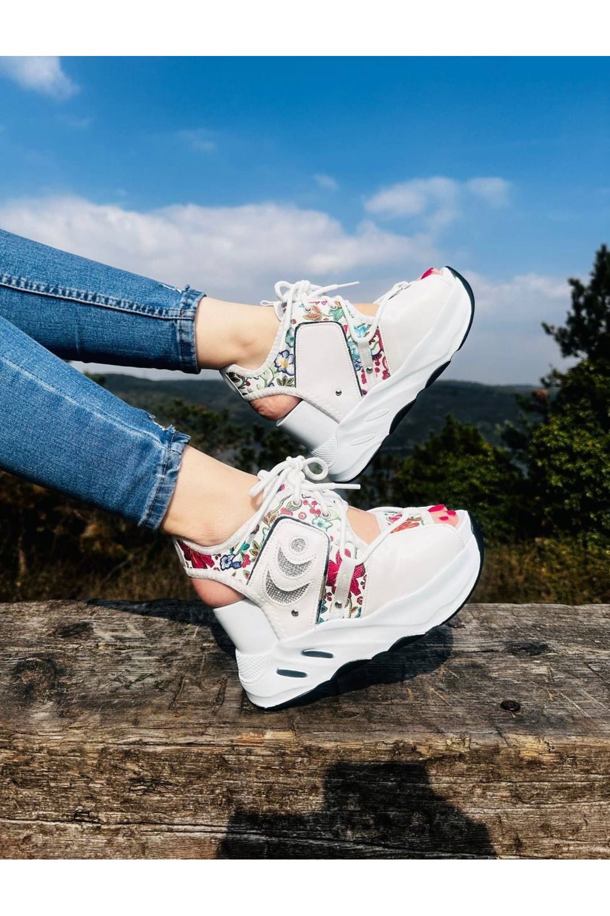 Essen Yüksek spor sandalet ayakkabılar çiçekli