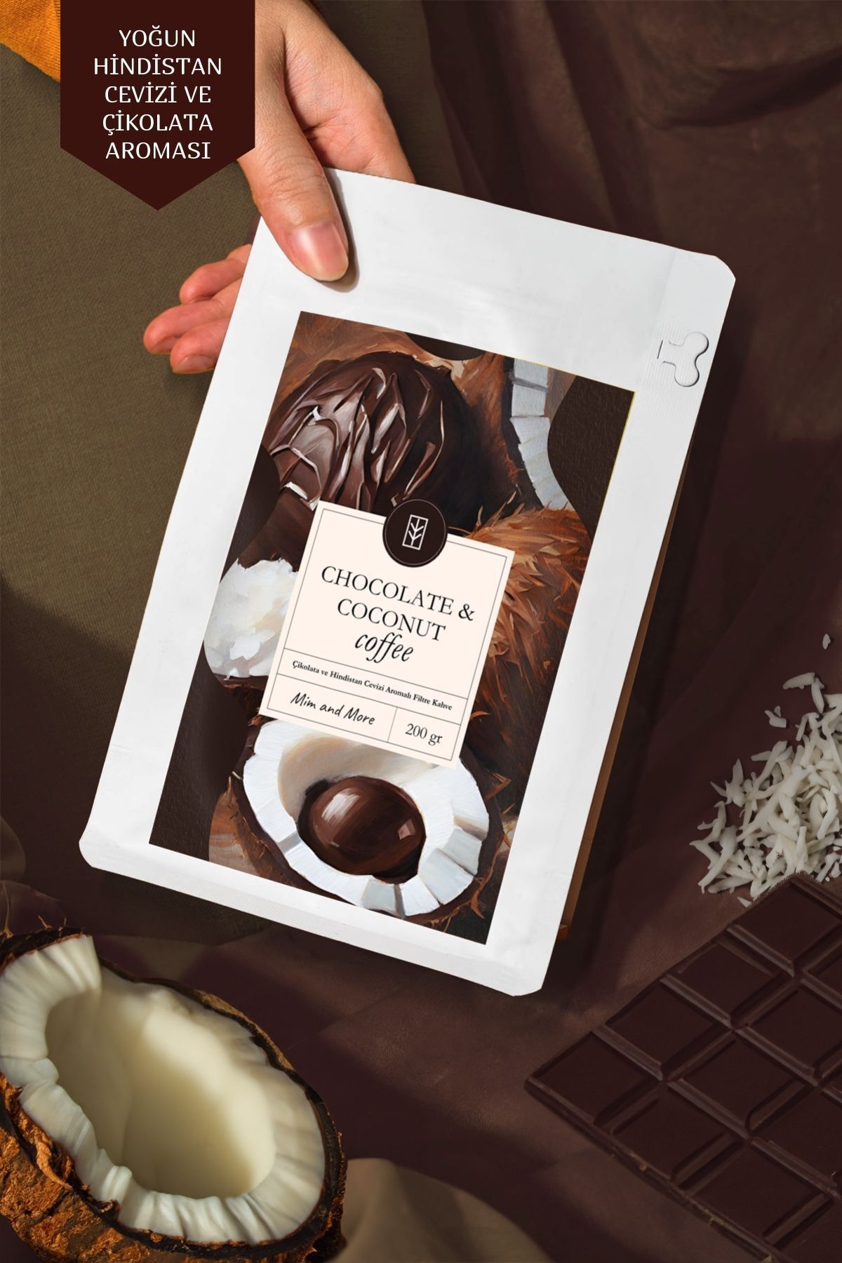 Mim and More Chocolate & Coconut Coffee Çikolata ve Hindistan Cevizi Parçacık Aromalı Kahve Filtre Kahve 200 Gr