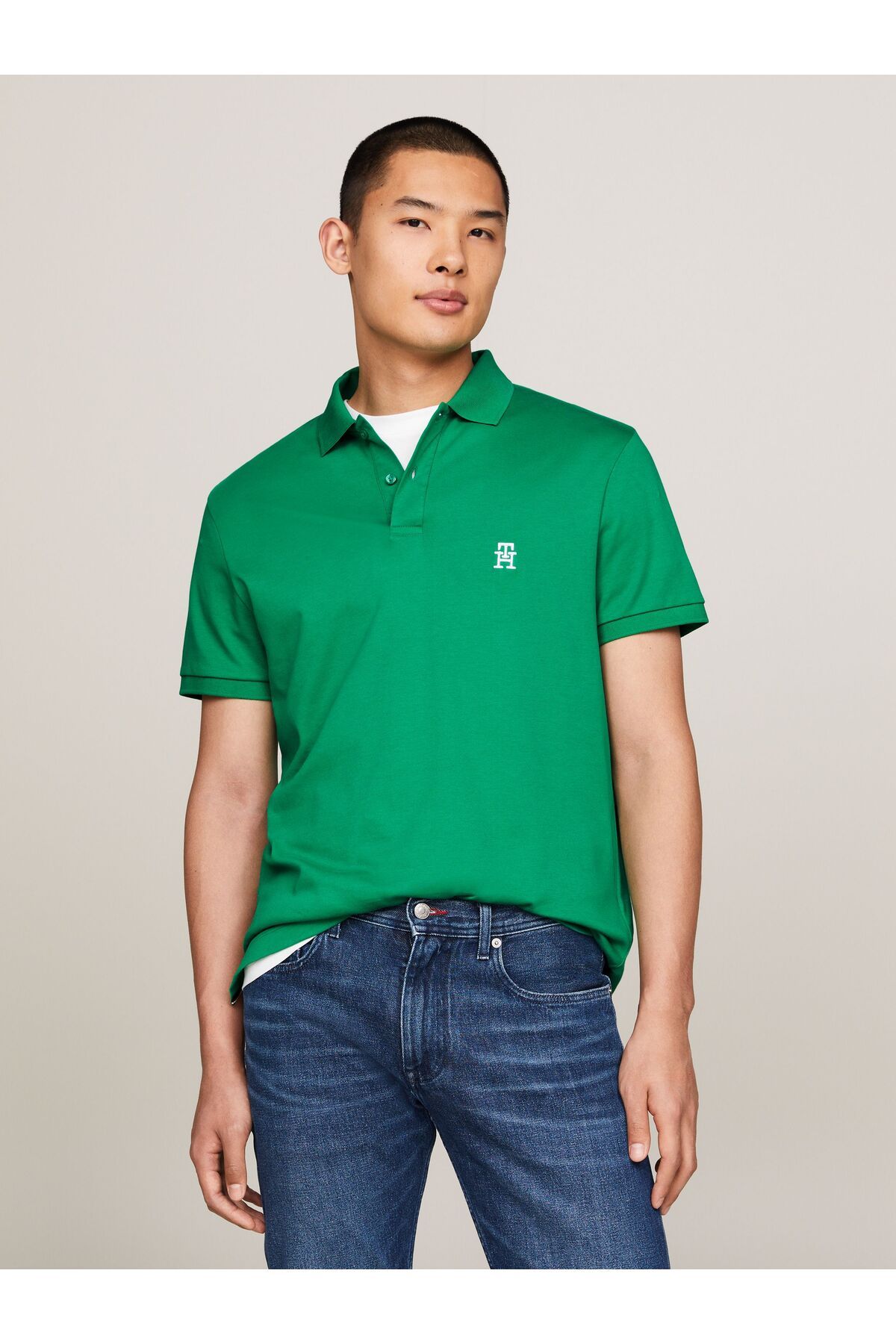 Calvin Klein Erkek Dokuma Polo Yaka Kısa Kol Günlük Yeşil Polo Yaka T-Shirt MW0MW34783-L4B