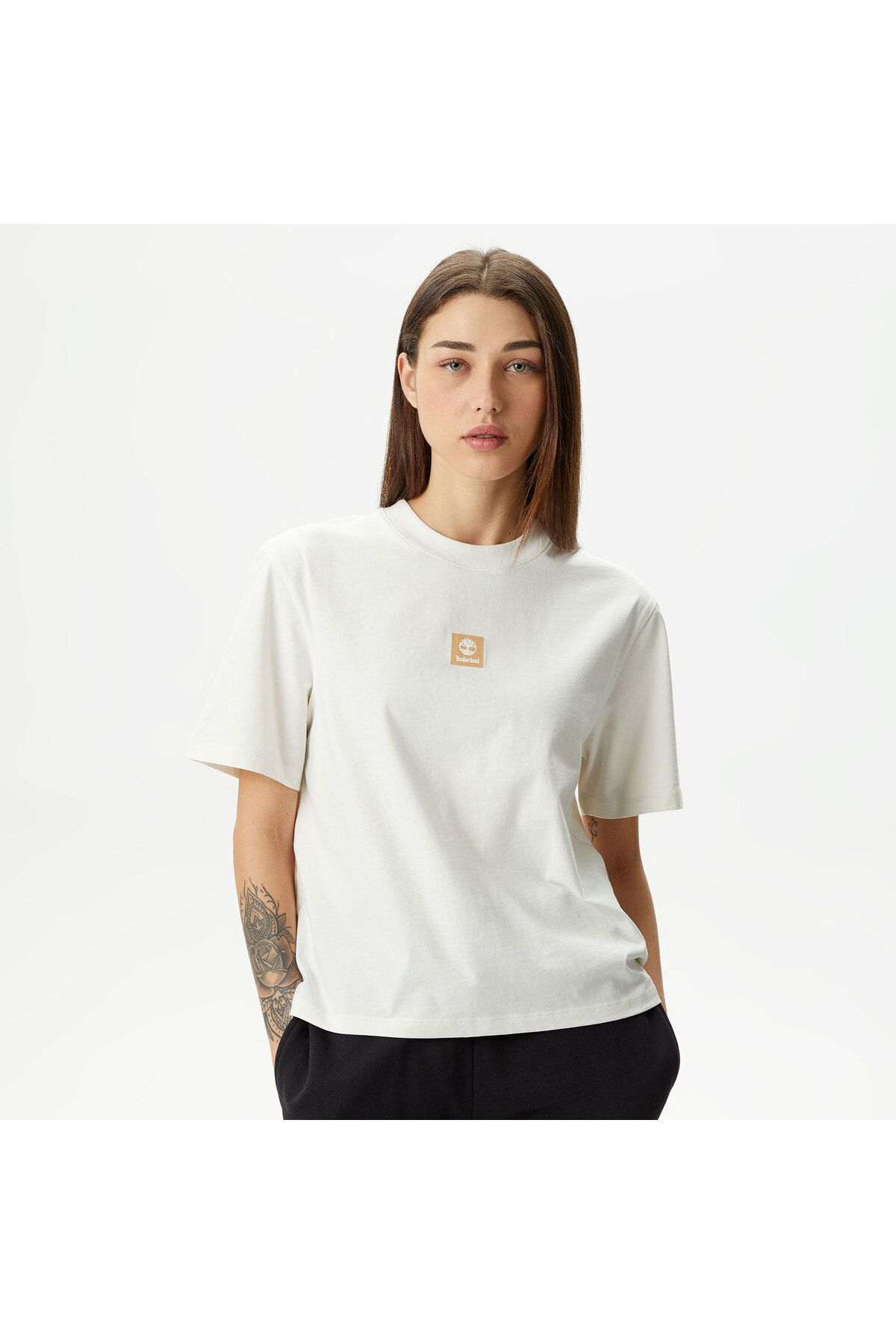 Timberland Logolu Vintage Kadın Beyaz T-Shirt