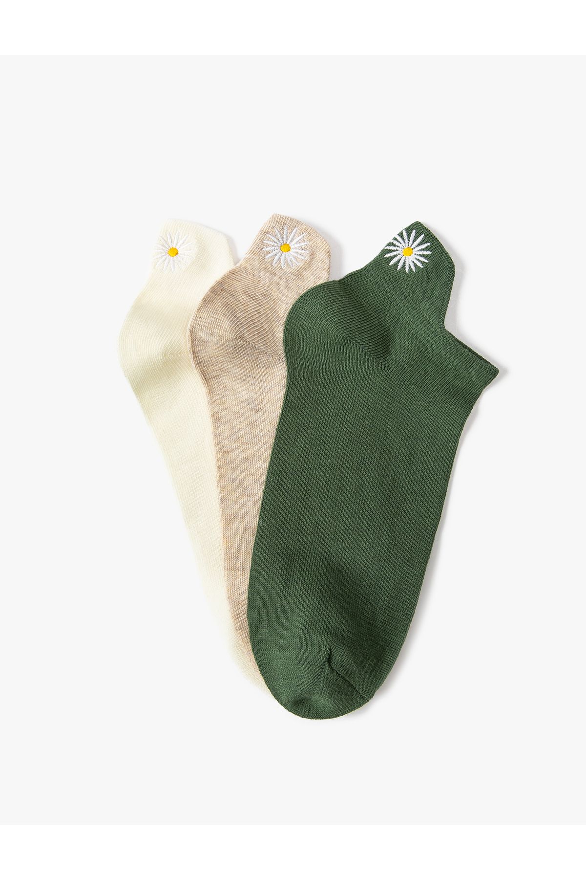 Koton 3'lü Patik Çorap Seti Çiçek İşlemeli