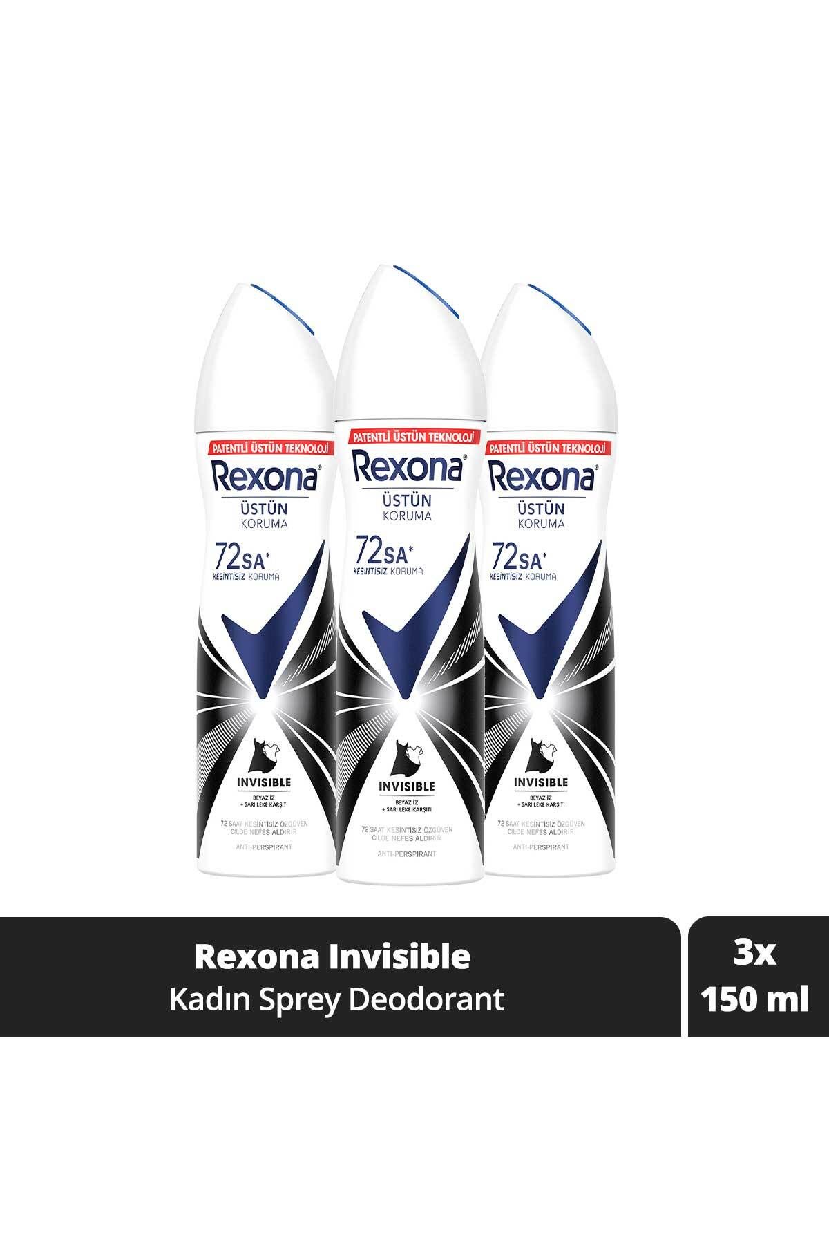 Rexona Kadın Sprey Deodorant Invisible 72 Saat Kesintisiz Koruma 150 ml x3