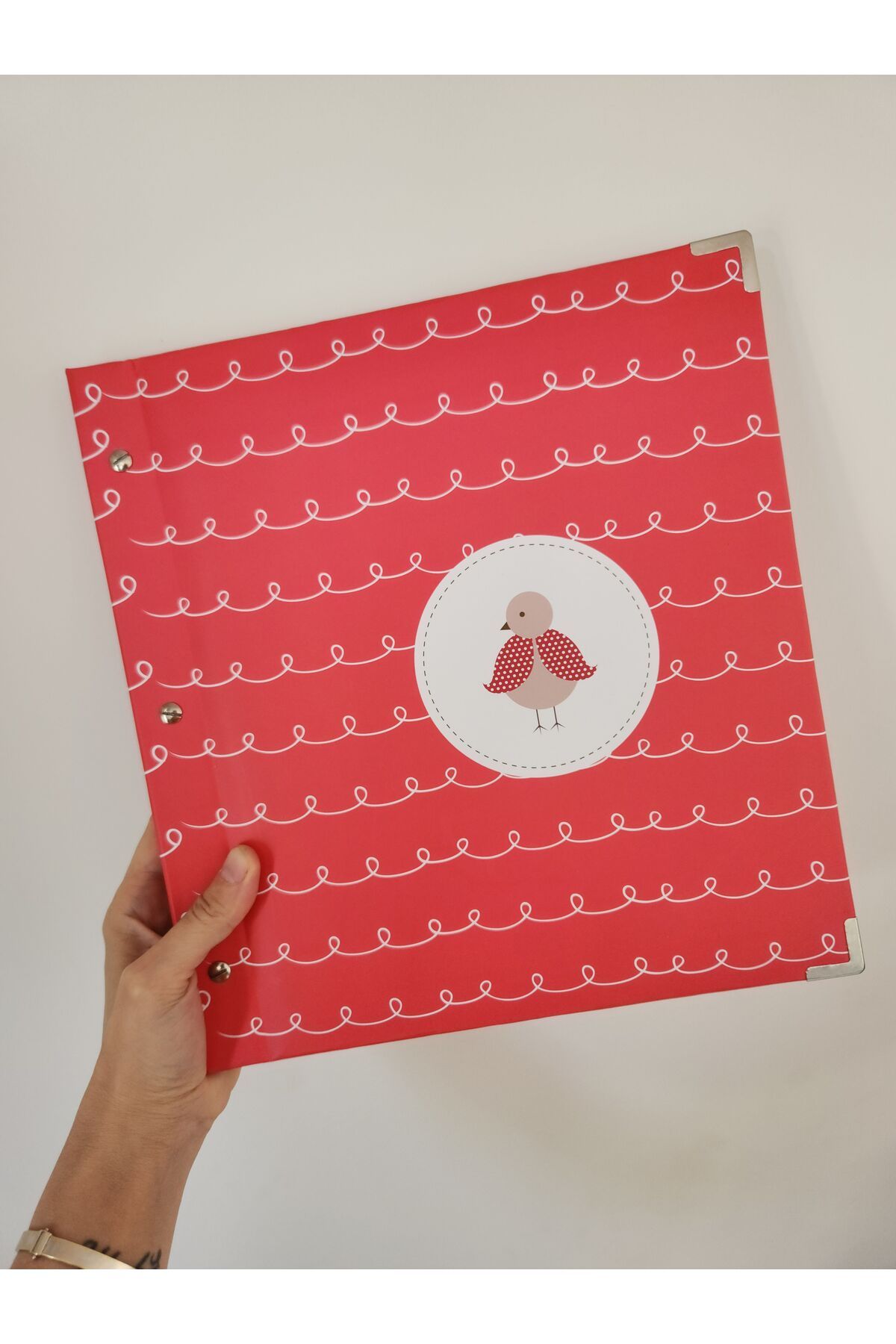 Selikopiti Kırmızı Kuş Desenli Fotoğraf Albümü & Anı Defteri