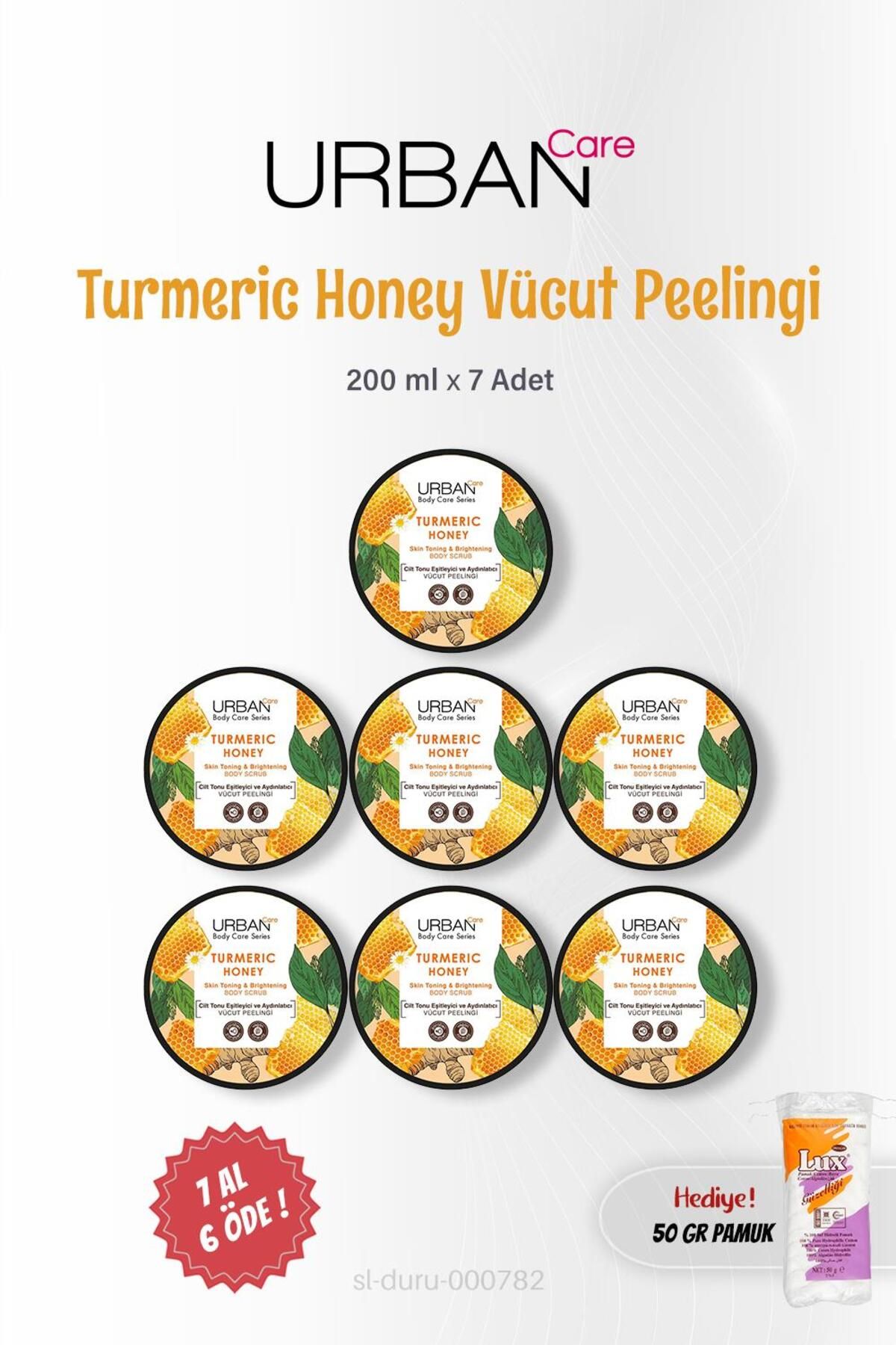 Urban Care 7 AL 6 ÖDE Urban Care Turmeric Honey Vücut Peelingi 200 ml, Pamuk Hediyeli