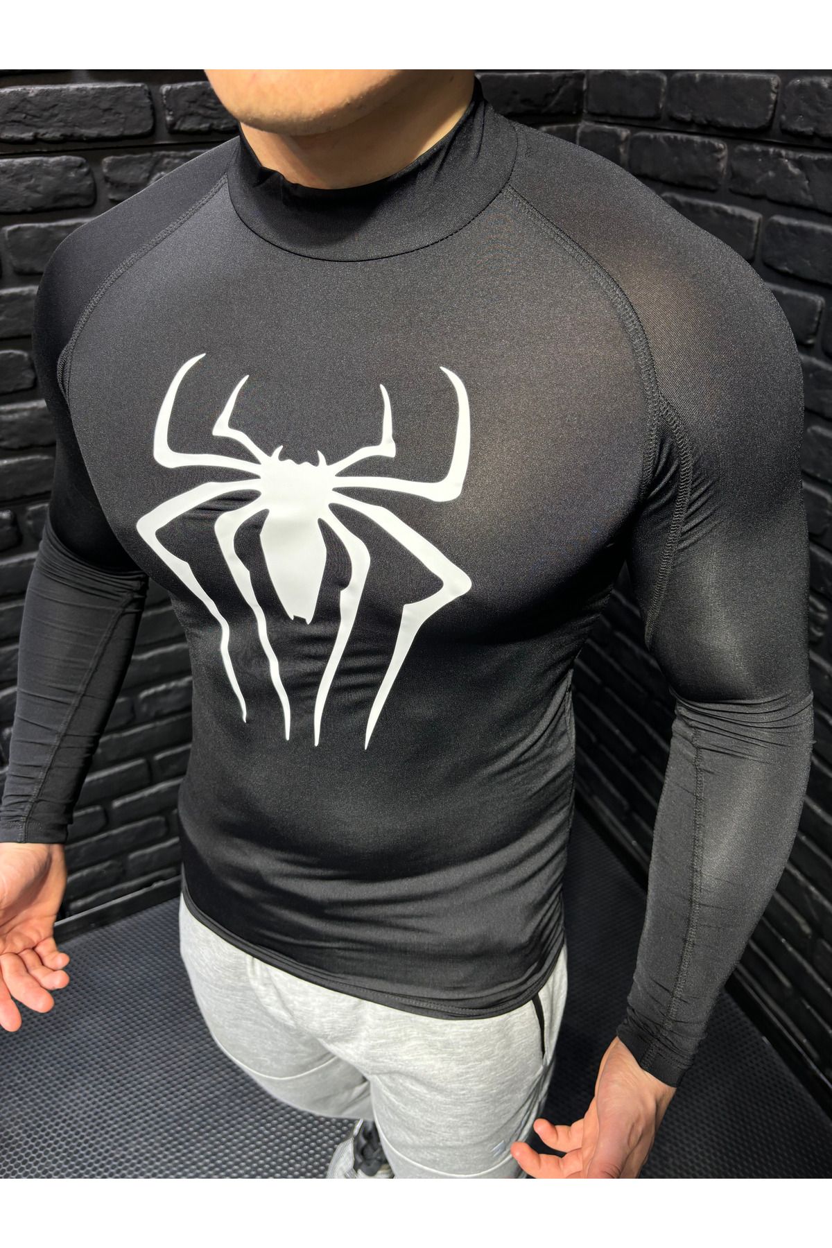YHM Boğazlı Compression Body Spiderman Erkek Slim Fit Tam Beden Esnek Spor Body