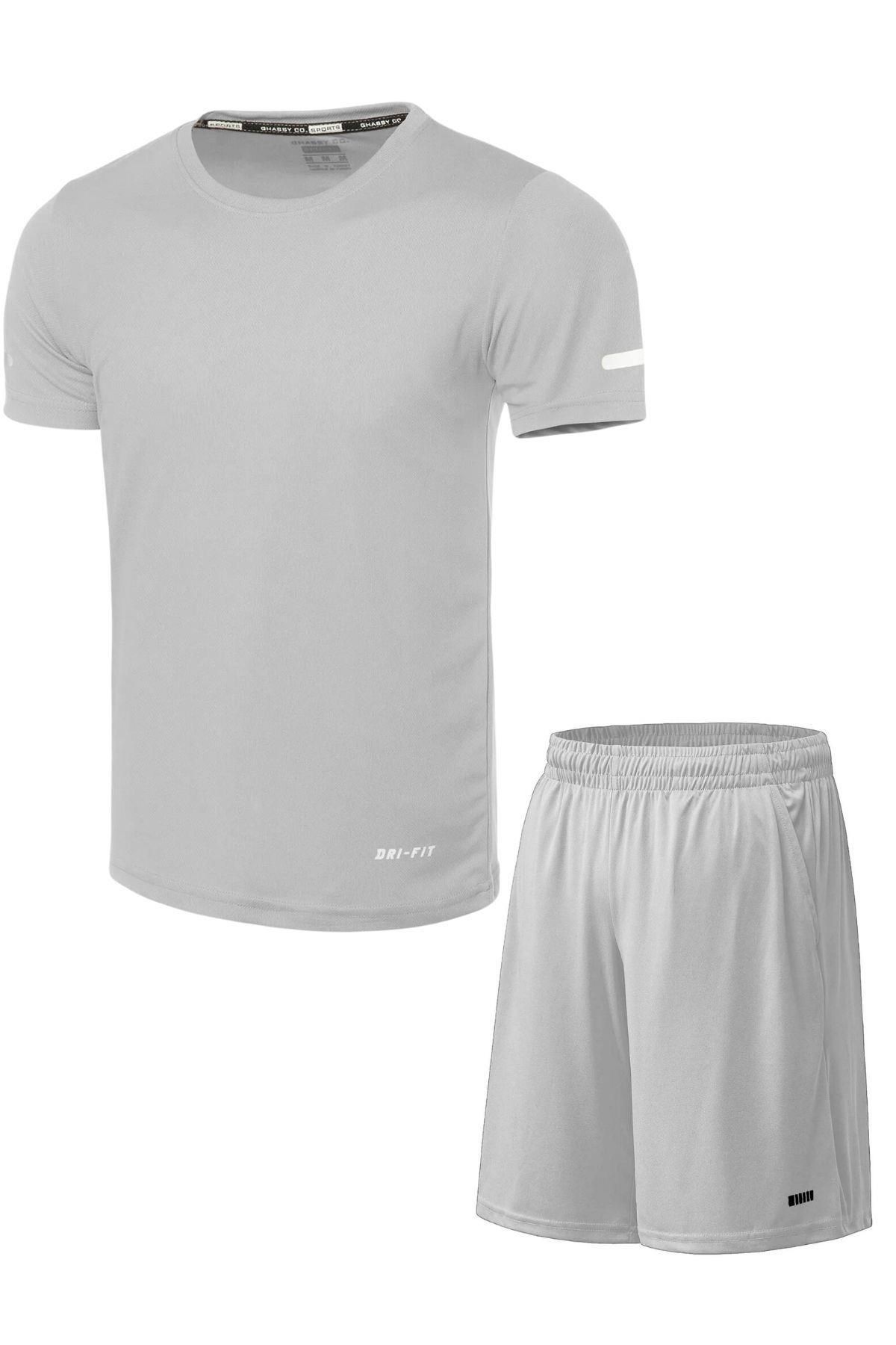Ghassy Co Erkek 2'li Set Nem Emici Koşu Egzersiz Şort T-shirt Takım