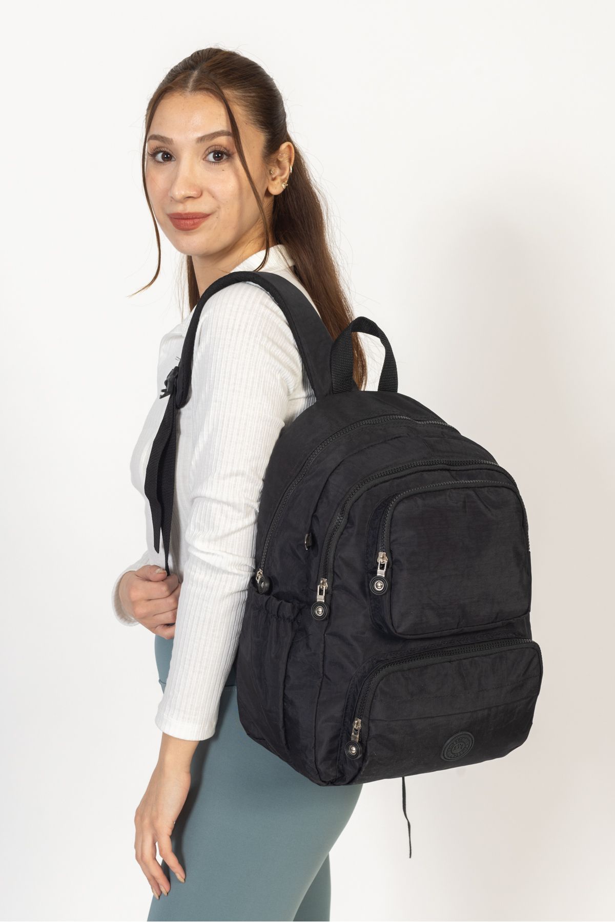 collectionKESH Siyah klinkır sırt çantası okul, laptop ve seyahat çantası su geçirmez kumaş
