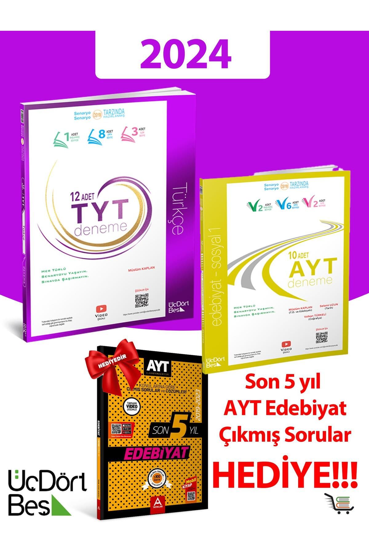 Üç Dört Beş Yayıncılık 345-2024 Model AYT-TYT Edebiyat-Türkçe Deneme Seti HEDİYELİ Toplam 3 Eser