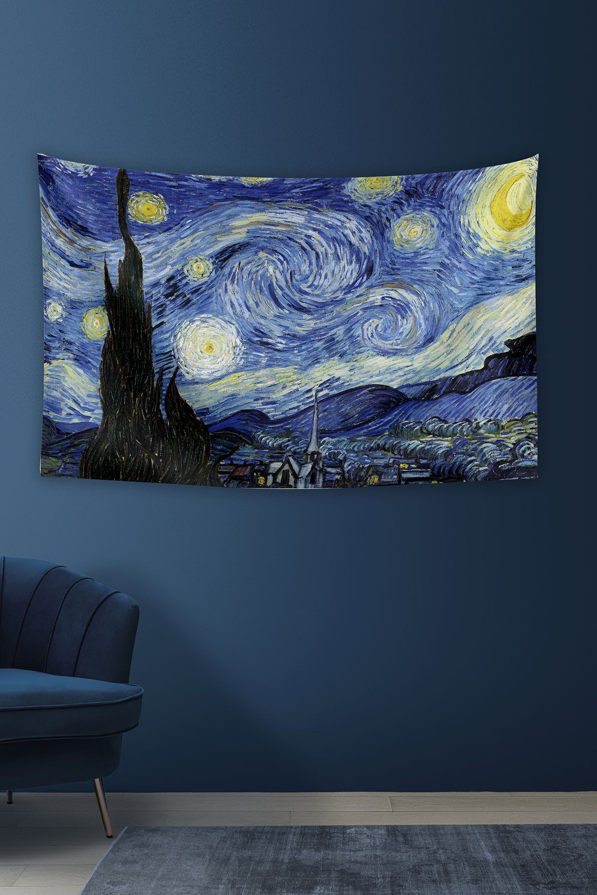 KanvasSepeti Van Gogh Yıldızlı Gece 1 Duvar Örtüsü Yağlı Boya Dokulu