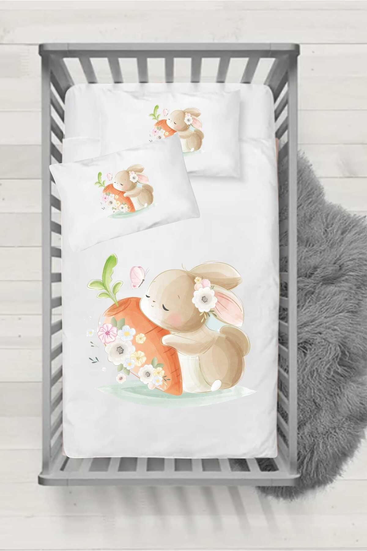YE LOTUS Lts seri001  Silikon Yorganlı Bebek Uyku Seti - Havuçlu Tavşancık