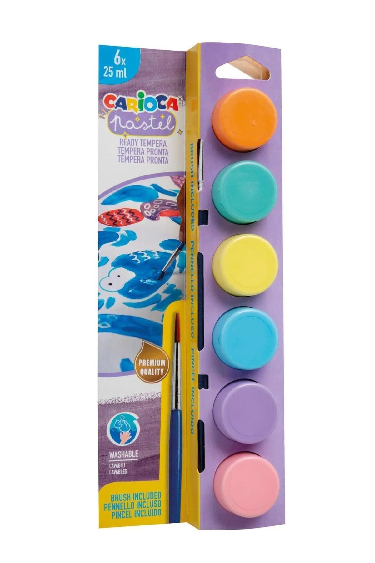Carioca Tempera Suluboya Süper Yıkanabilir Fırçalı 25 ML 6 Renk Pastel