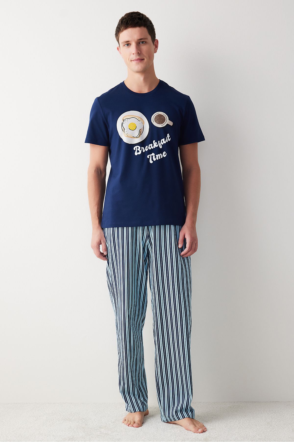 Penti Erkek Breakfast Time Yazılı Çok Renkli Pijama Takımı