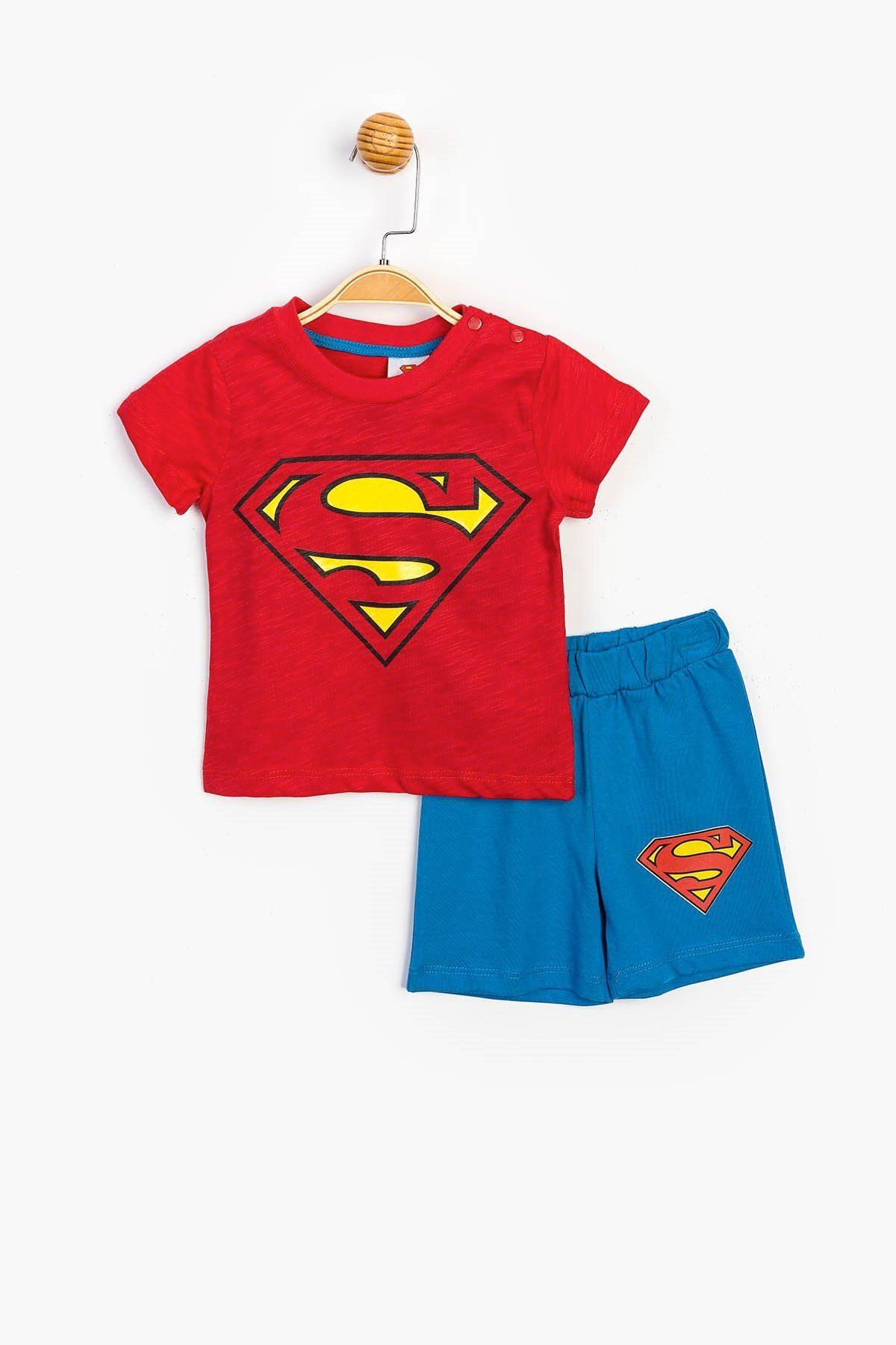 Superman %100 Pamuk Lisanslı Süperman 2'li Erkek Kırmızı Şort Takım