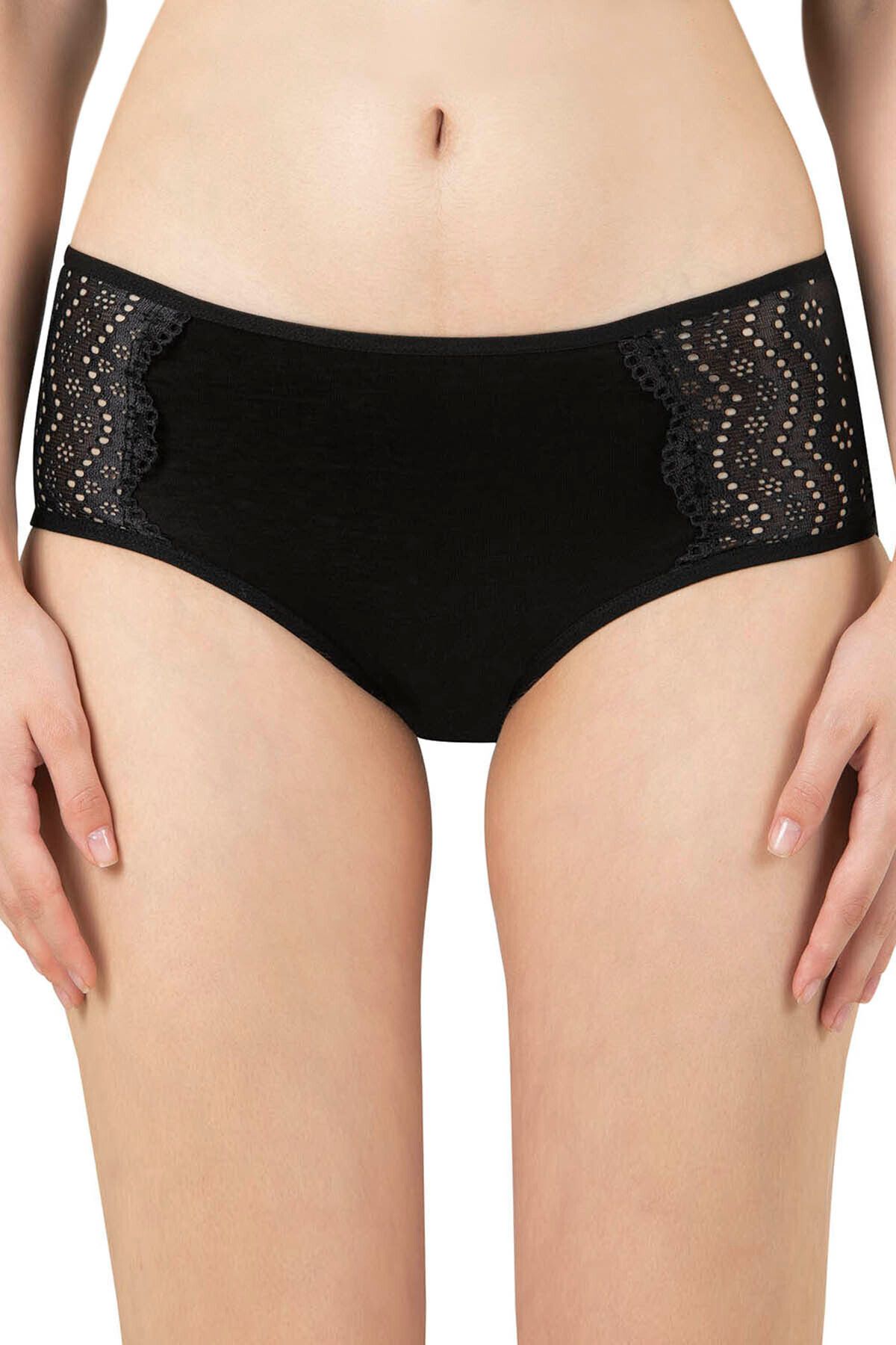 ÖZKAN underwear Özkan 26962 Kadın Modal Yüksek Bel Esnek Rahat Yumuşak Dantel Detaylı Bato Külot