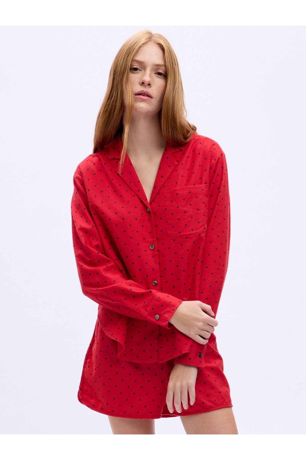 GAP Kadın Kırmızı Relaxed Flannel Pijama Üstü