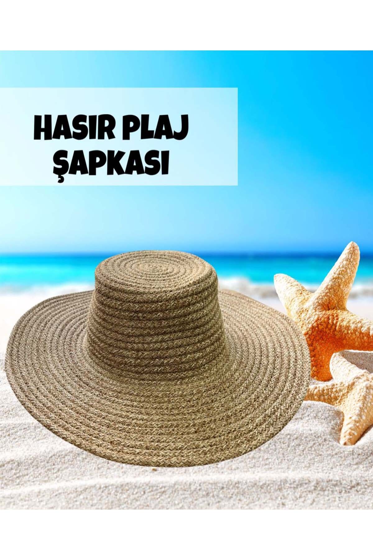 Evrimax Hasır Plaj Şapkası Yıkanabilir Lüks Aksesuarlı Kırışmaz Plaj - Kumsal Şapkası