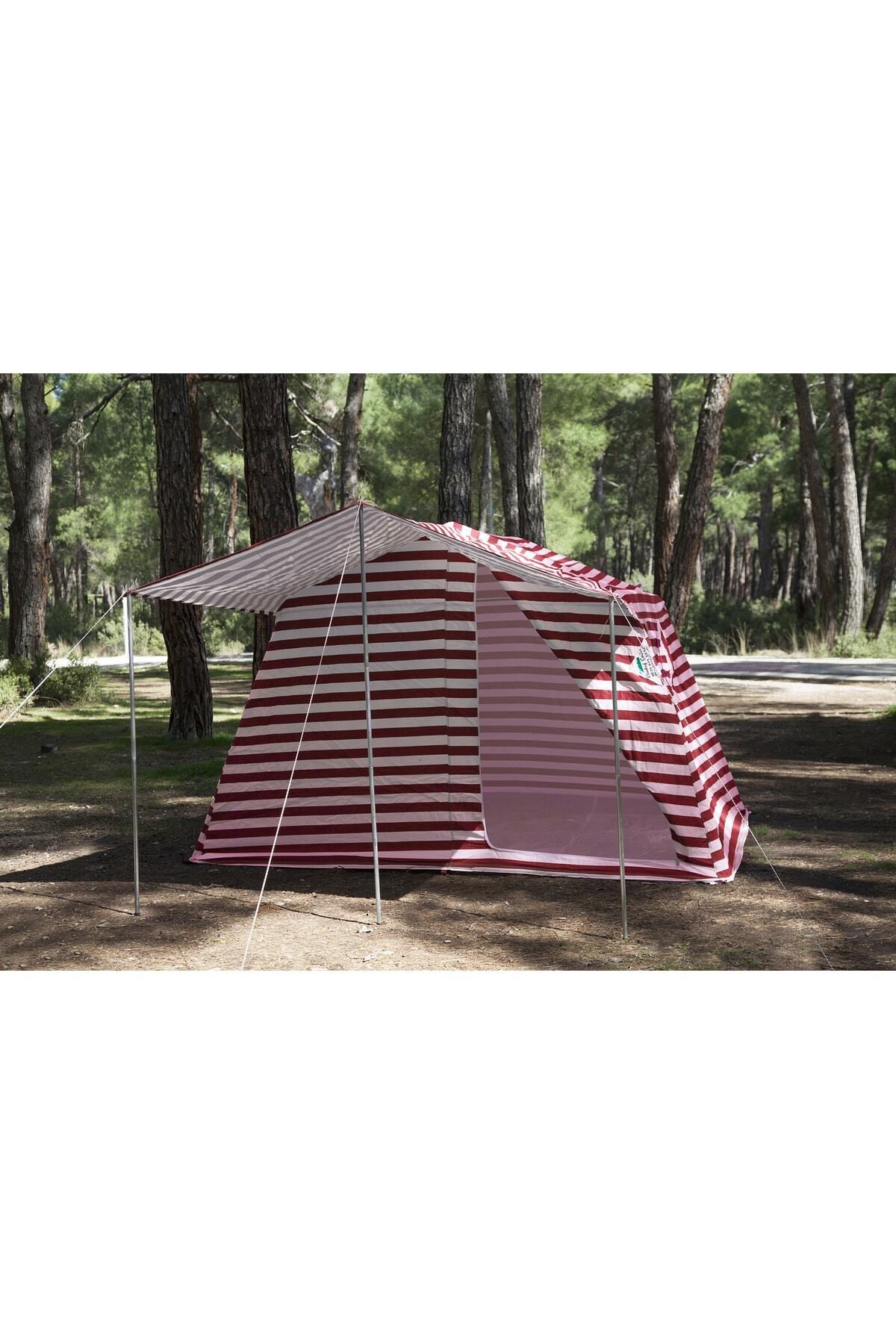 Tunç Tek Odalı Pamuklu Kamp Çadırı Kırmızı Beyaz