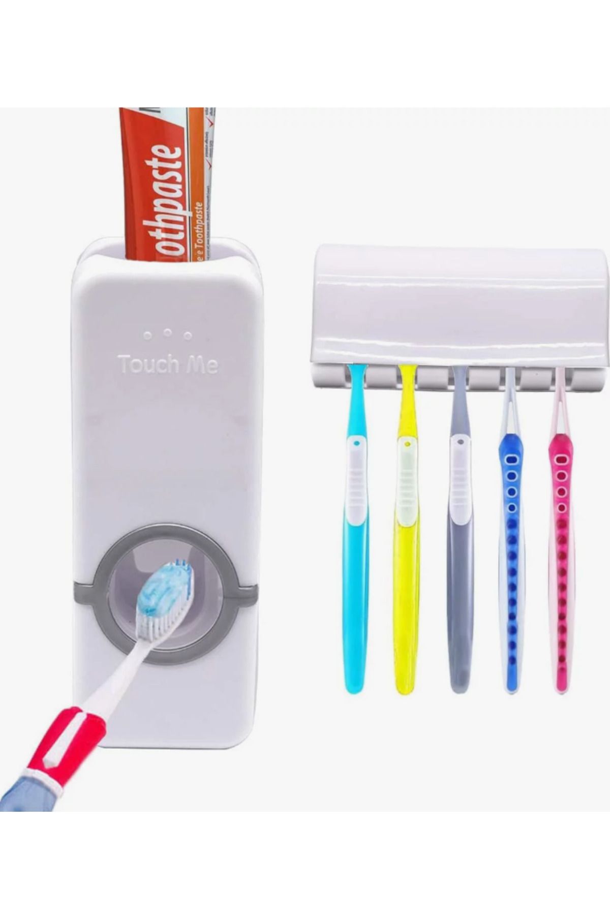 BLUE İNTER QASUL Otomatik Diş Macunu Sıkacağı Çok Fonksiyonlu  Diş Fırçası Tutucu Plastik Yapışkanlı Stand