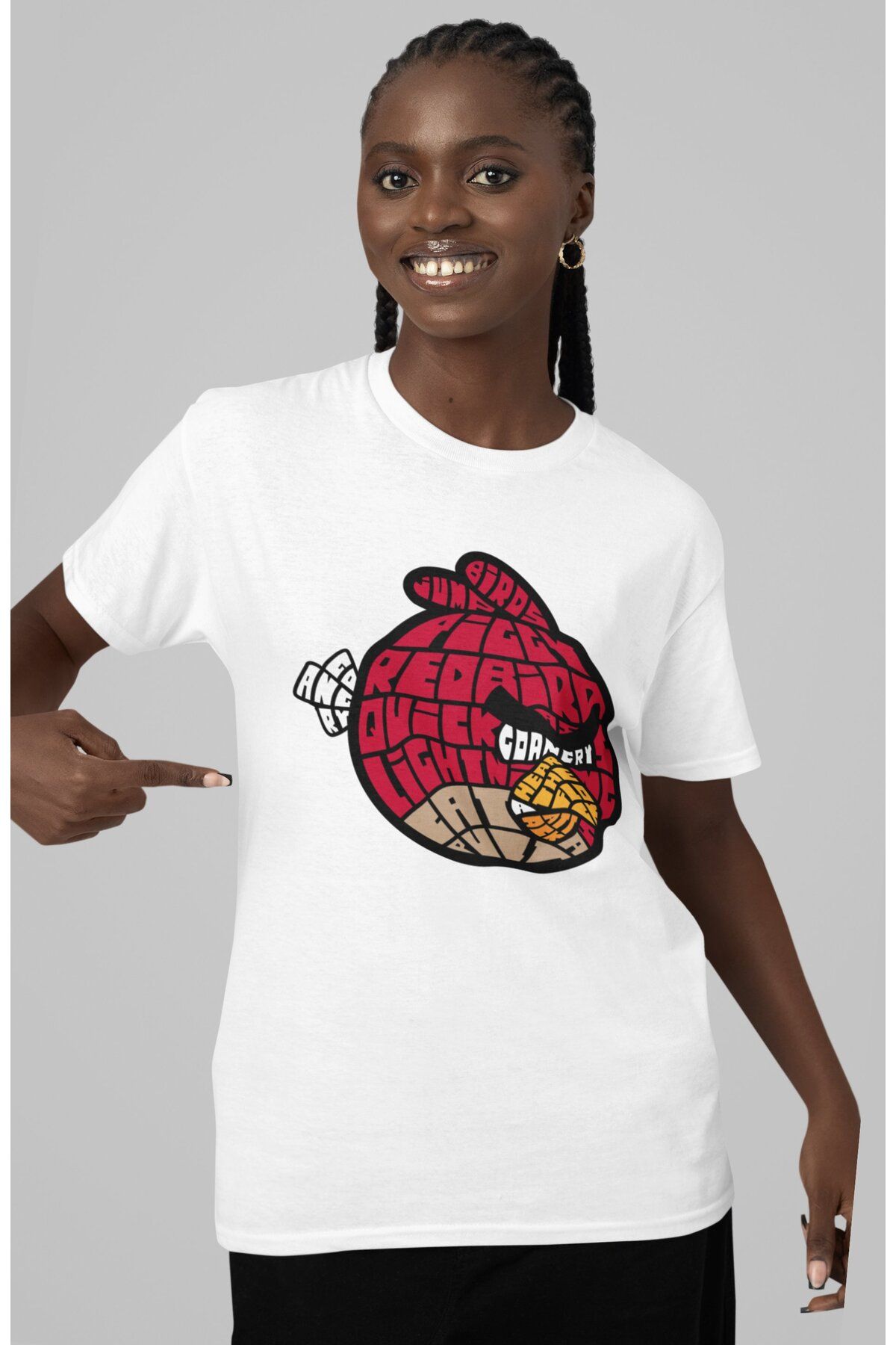Fuddy Moda Angry Birds Yazılı Tshirt, Unisex AngryBirds BaskılıTişört