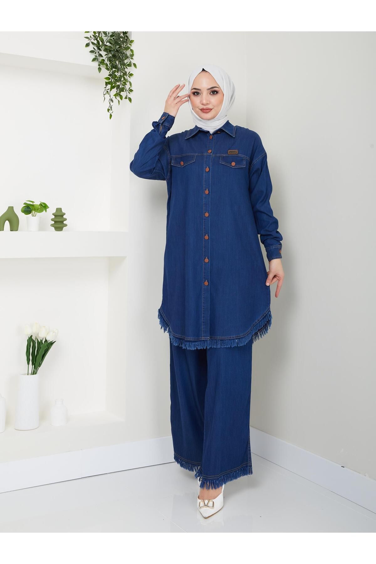 Doque Kadın Yazlık Kot Takım Pantolon Tunik İkili Takım 56003