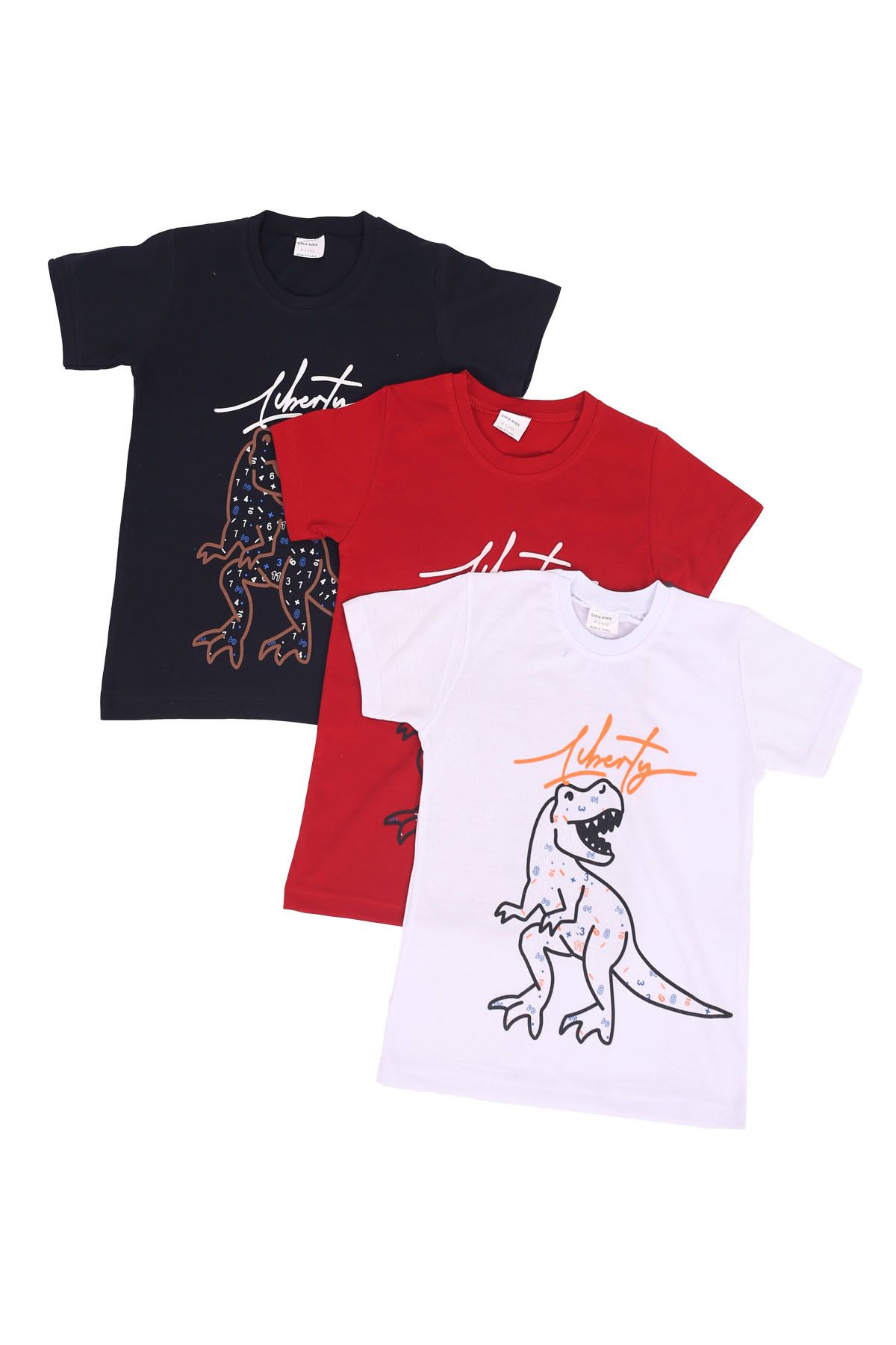 Çiggo Kids 3'lü Dino T-rex Baskılı Unisex T-shirt/tişört