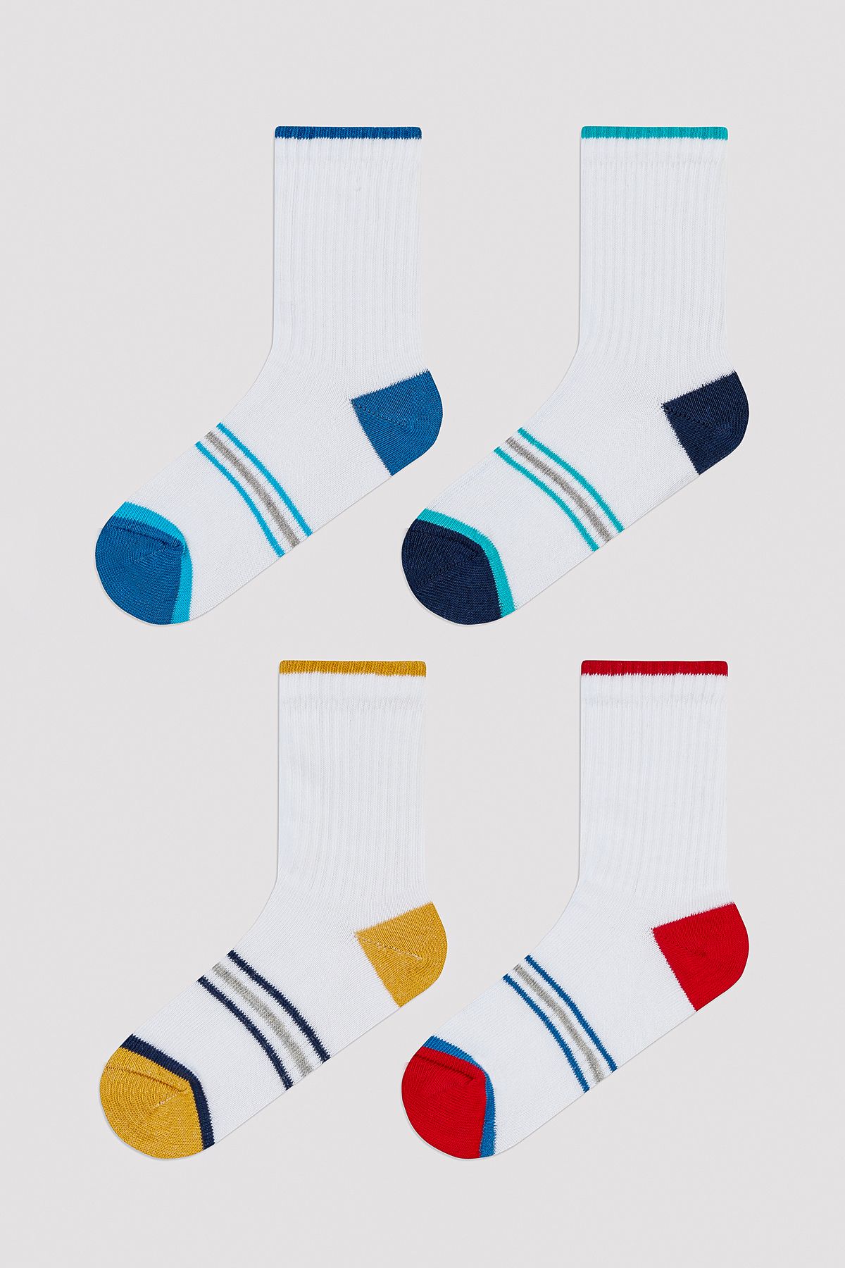 Penti Erkek Çocuk Renkli Çizgili Beyaz 4lü Tenis Soket Çorap