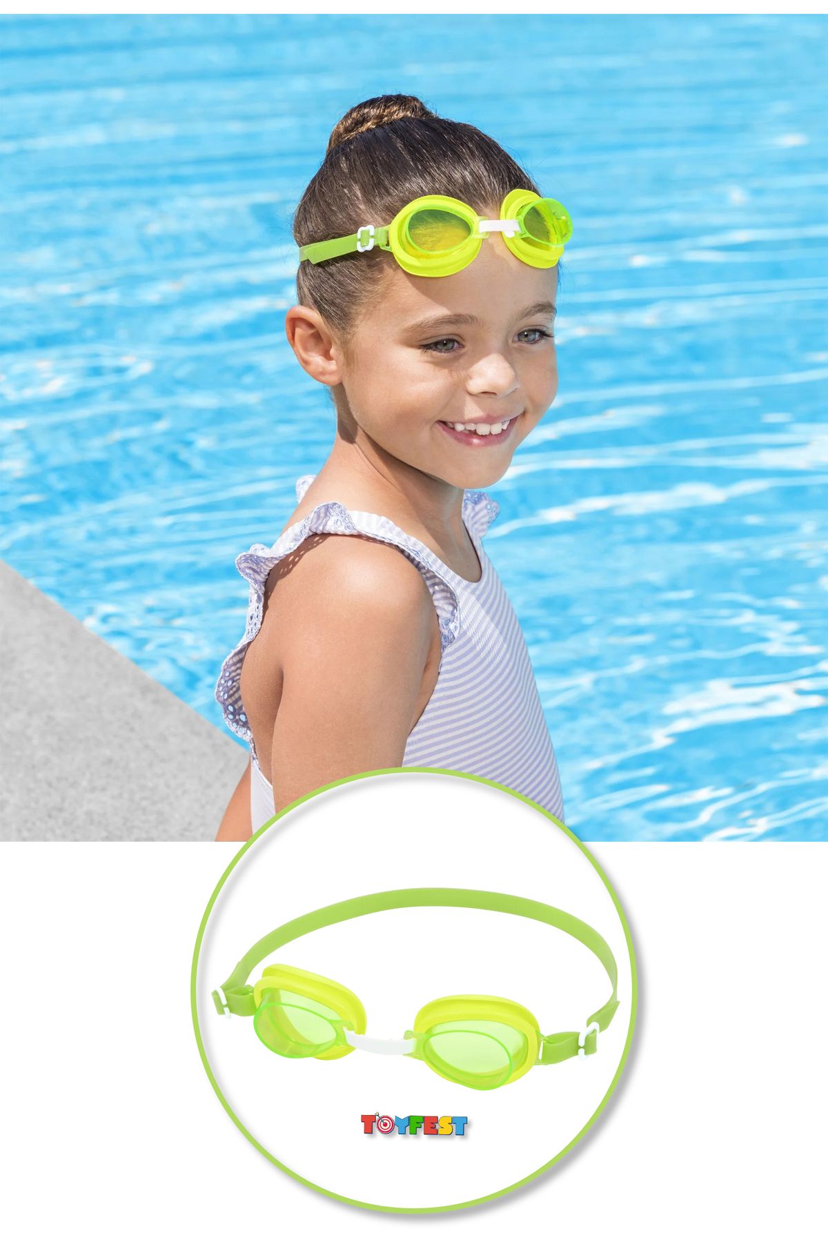 TOYFEST Swimmer UV Korumalı Deniz Havuz Çocuk Yüzücü Gözlüğü Gözlük - Yeşil - (3 - 6 Yaş Arası)