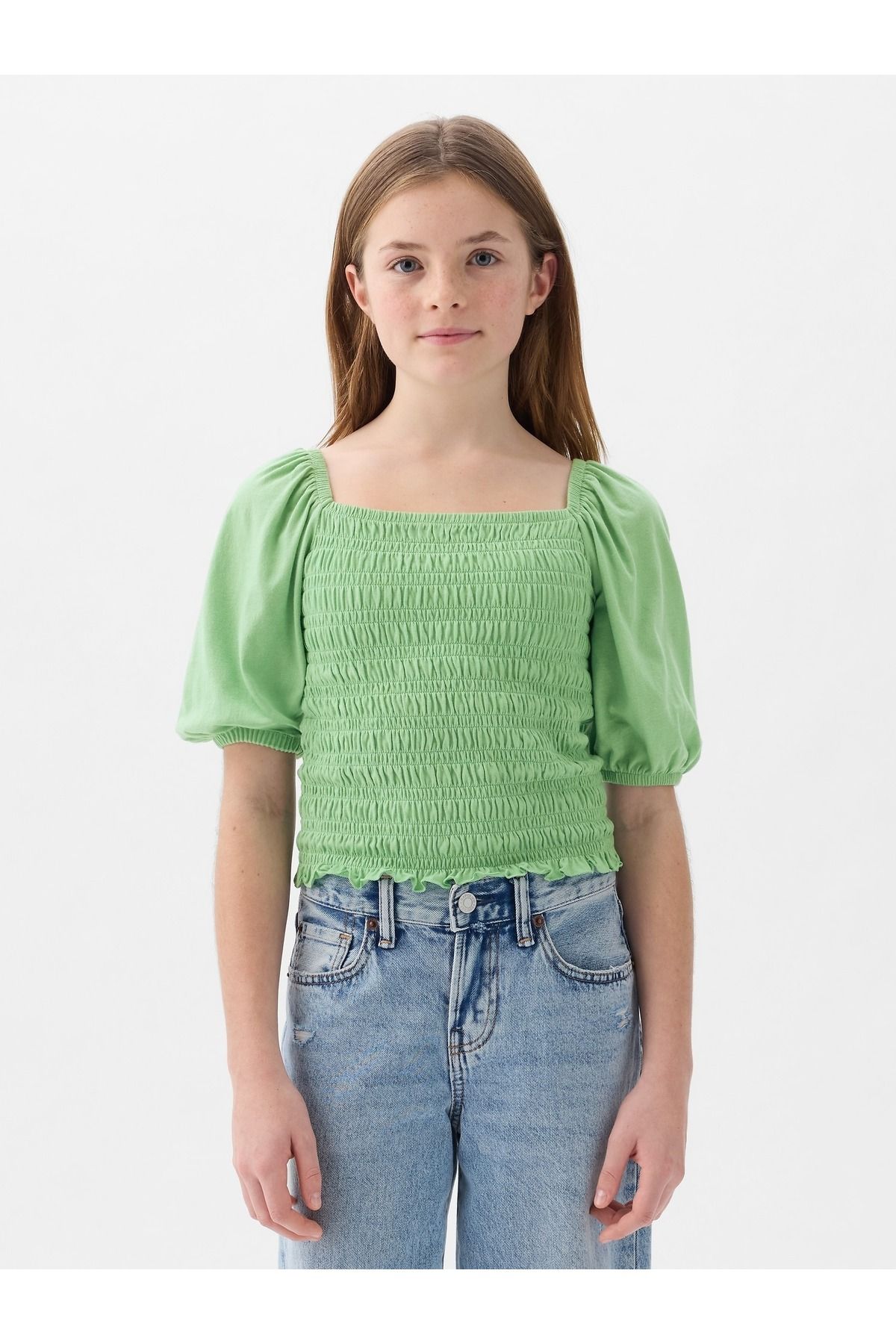 GAP Kız Çocuk Yeşil Büzgü Detaylı Bluz