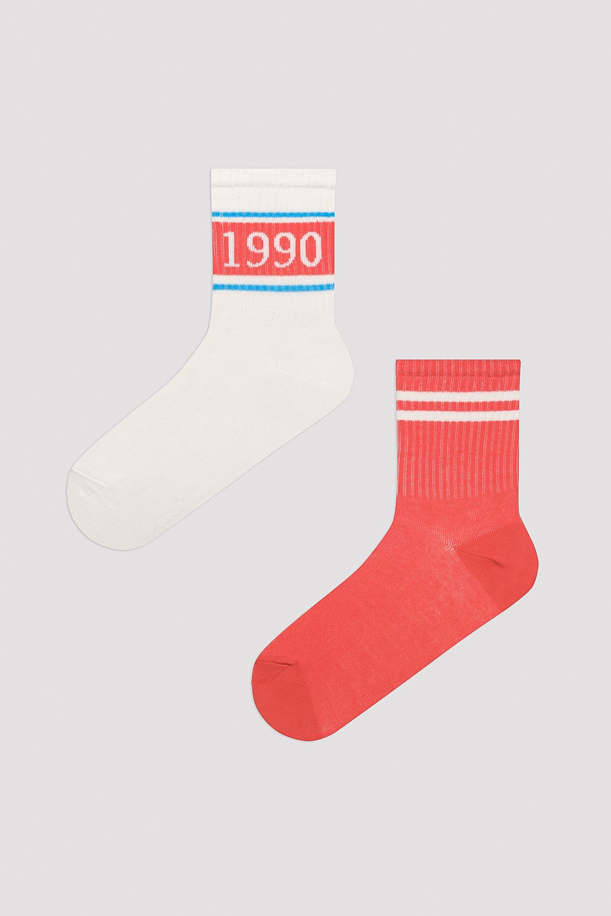 Penti Retro 1990 Kırmızı-Beyaz 2li Soket Çorap