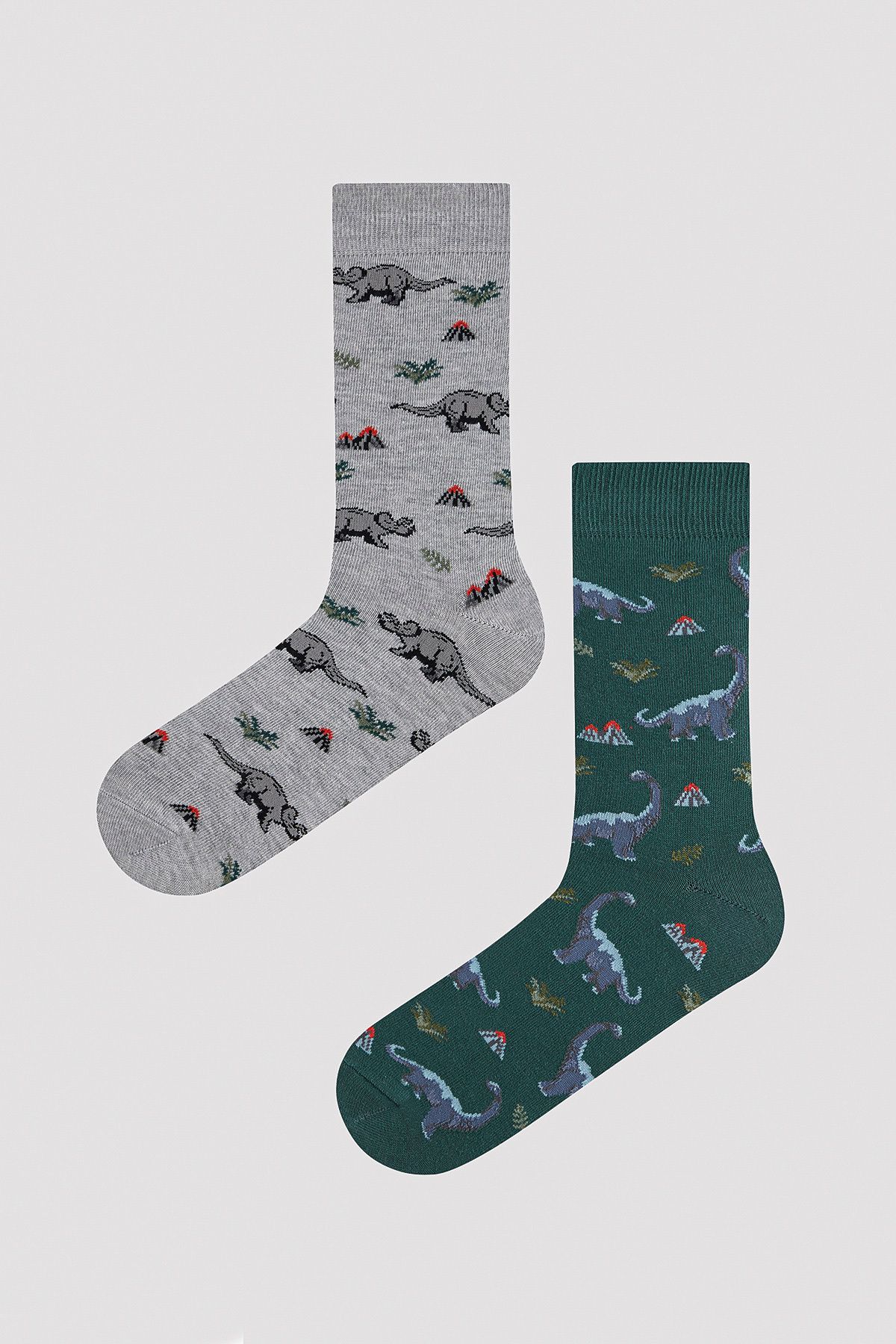 Penti Erkek Dinozor Desenli Lacivert-Gri 2li Soket Çorap