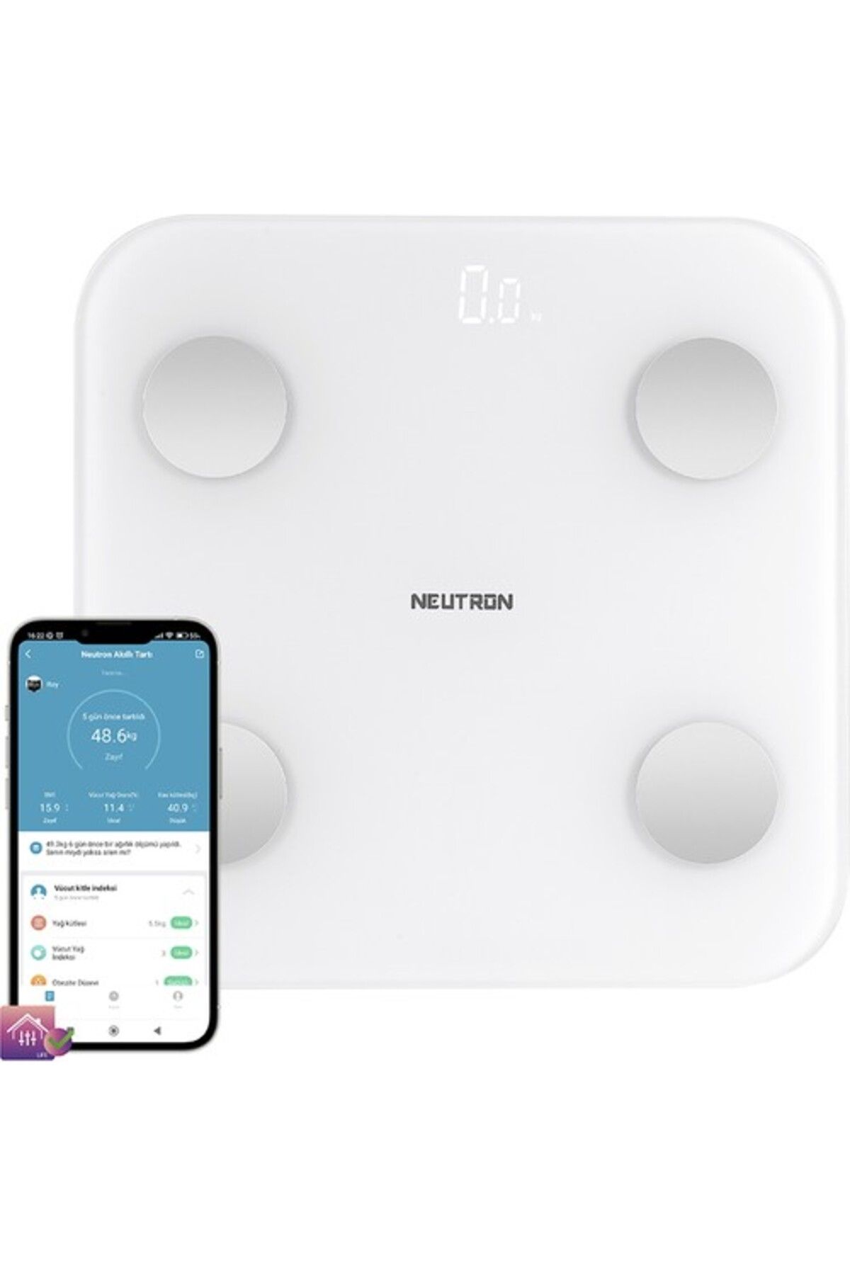 NEUTRON Yağ Ölçer Fonksiyonlu Baskül Akıllı Bluetooth Tartı - App Ile Kontrol