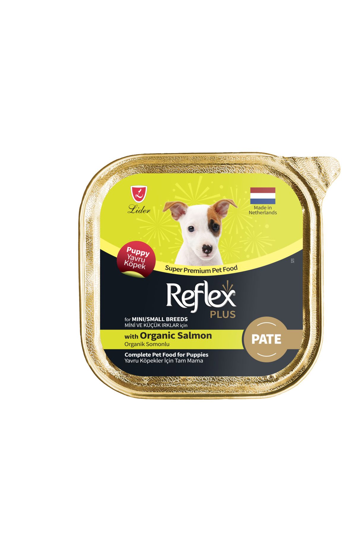 Reflex Plus Alu Tray 85 gr Organik Somonlu Pate Kıyılmış Küçük ırk Yavru köpek için Yaş mama