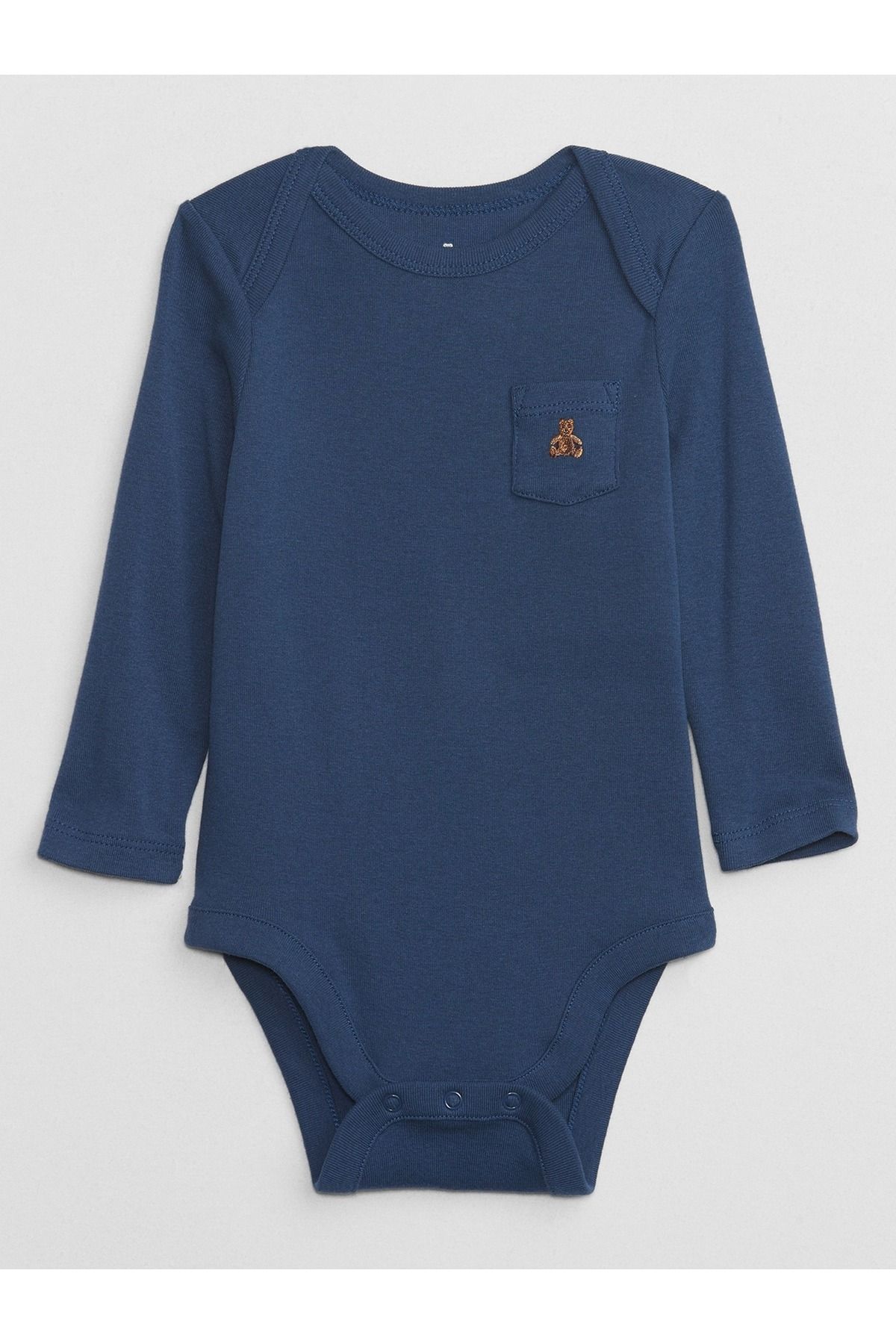 GAP Erkek Bebek Mavi Brannan Bear İşlemeli Cepli Bodysuit