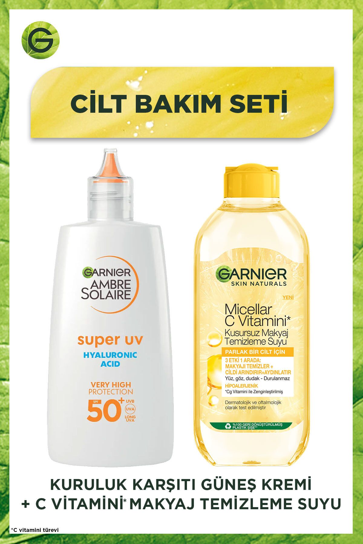 Garnier C Vitamini Kusursuz Makyaj Temizleme Suyu & Ambre Solaire Koyu Leke Karşıtı Güneş Koruyucu Yüz Kremi