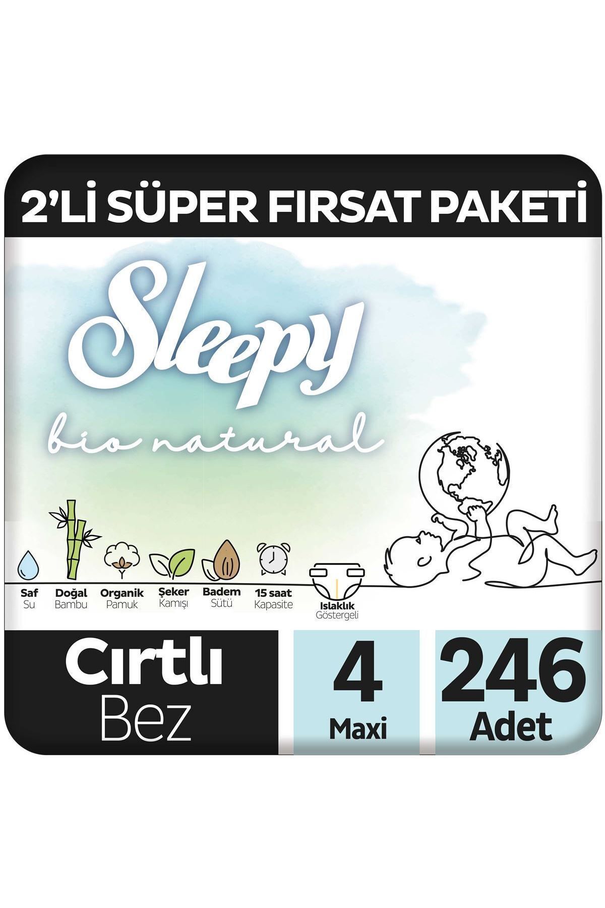 Sleepy Bio Natural 2'Li Süper Fırsat Paketi Bebek Bezi 4 Numara Maxi 246 Adet