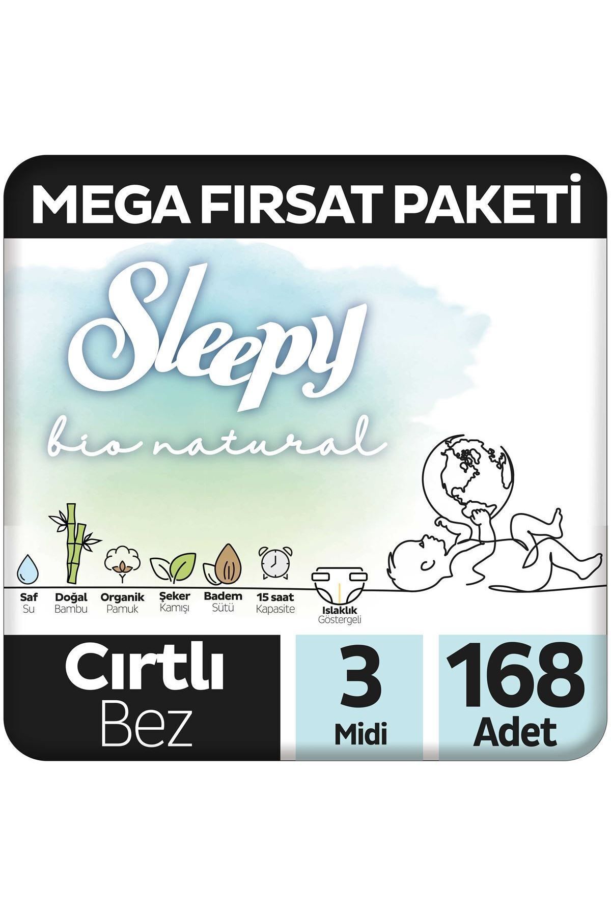 Sleepy Bio Natural Mega Fırsat Paketi Bebek Bezi 3 Numara Midi 168 Adet