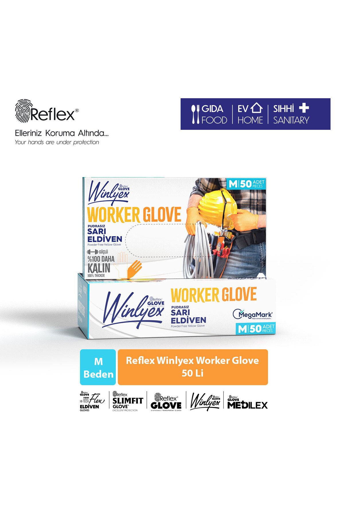 Reflex Winlyex Worker Glove Pudrasız Sarı Eldiven M Beden 50'li