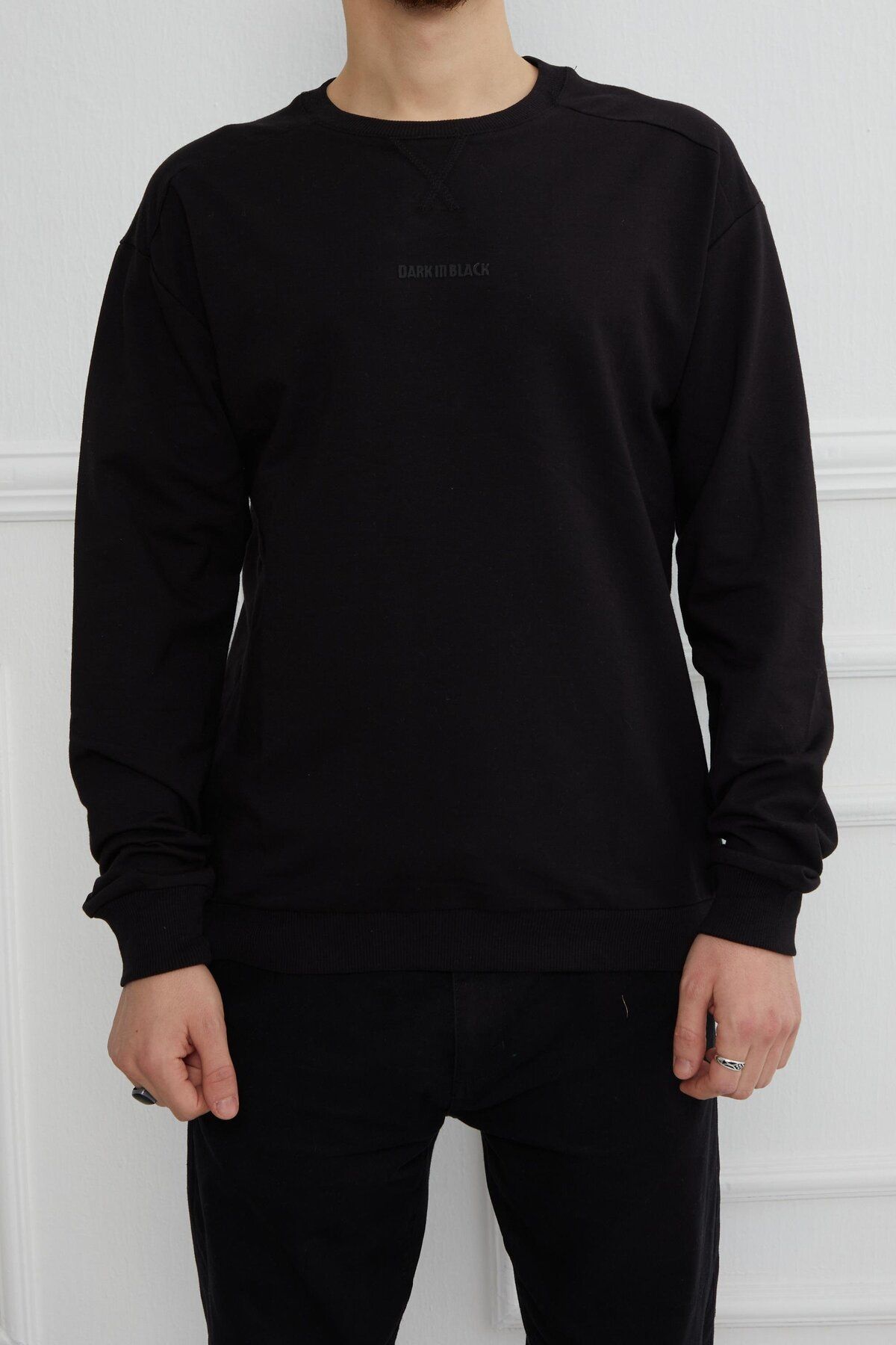 Five Pocket Hscstore Erkek Baskılı Basic Siyah Sweatshirt - 6016