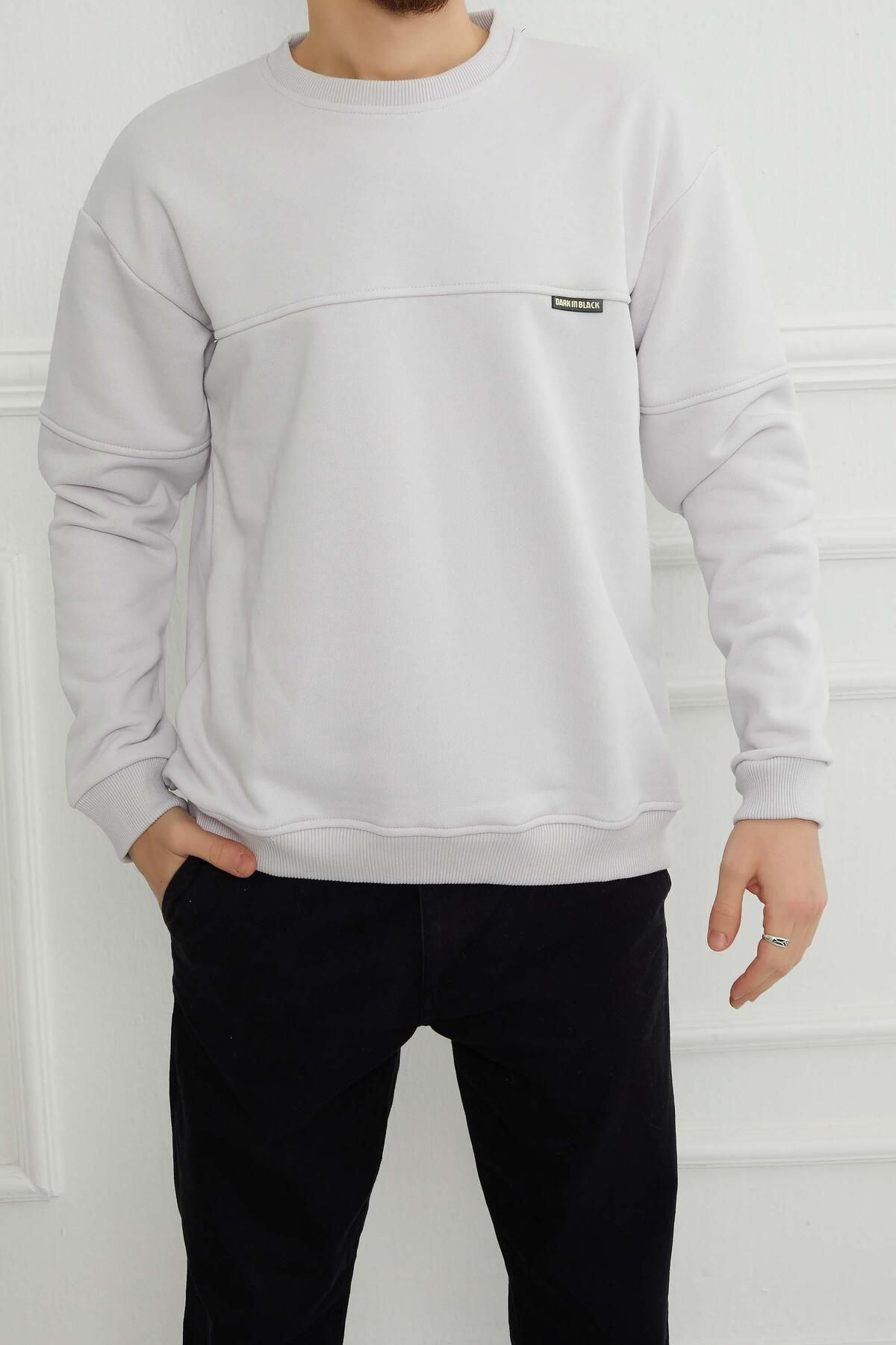 Five Pocket Hscstore Erkek Çima Detaylı Basic Gri Sweatshirt - 6037