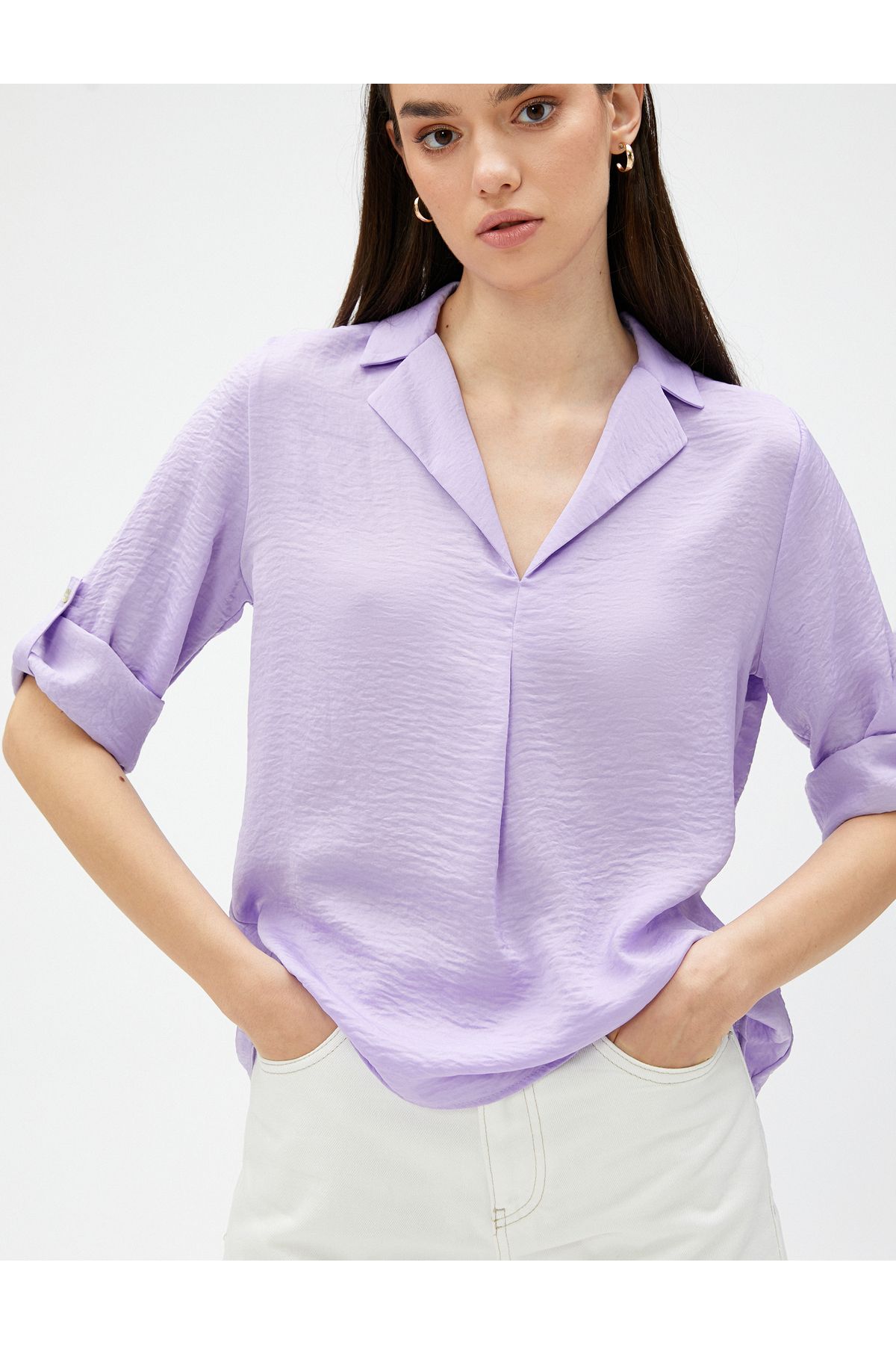 Koton Gömlek Yaka Bluz Kolları Katlama Detaylı